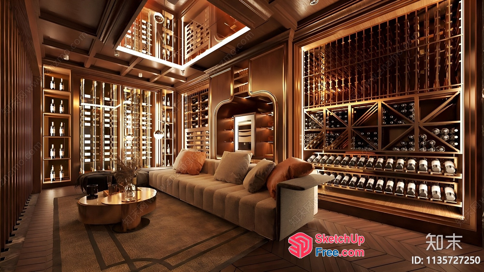 Luxurious Wine Room With Modern Furniture And Lighting 3D SketchUp File