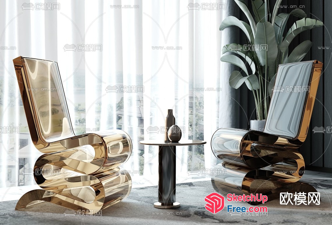 Elegant Modern Interior With Glass And Plants 3D SketchUp File