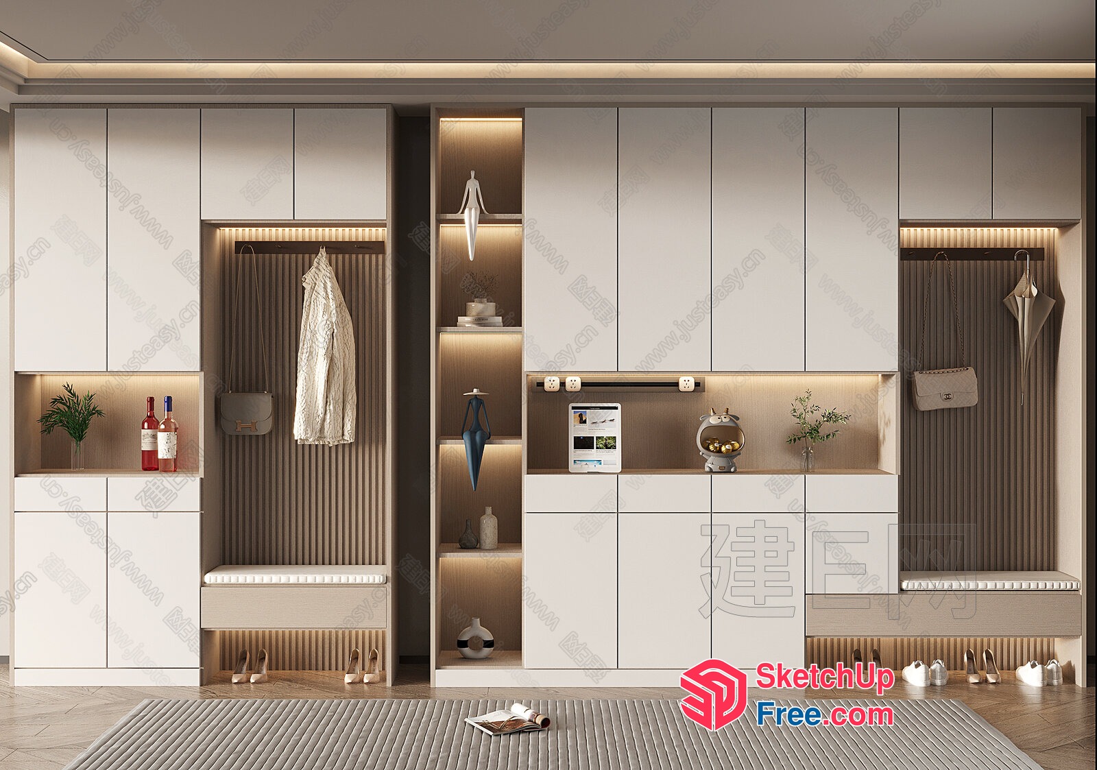 Elegant Modern Minimalist Shoe Cabinet And Storage Space 3D SketchUp File