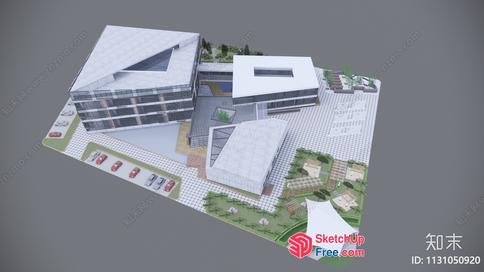 Commercial Office Building With Glass Curtain Wall And Stairs 3D SketchUp File