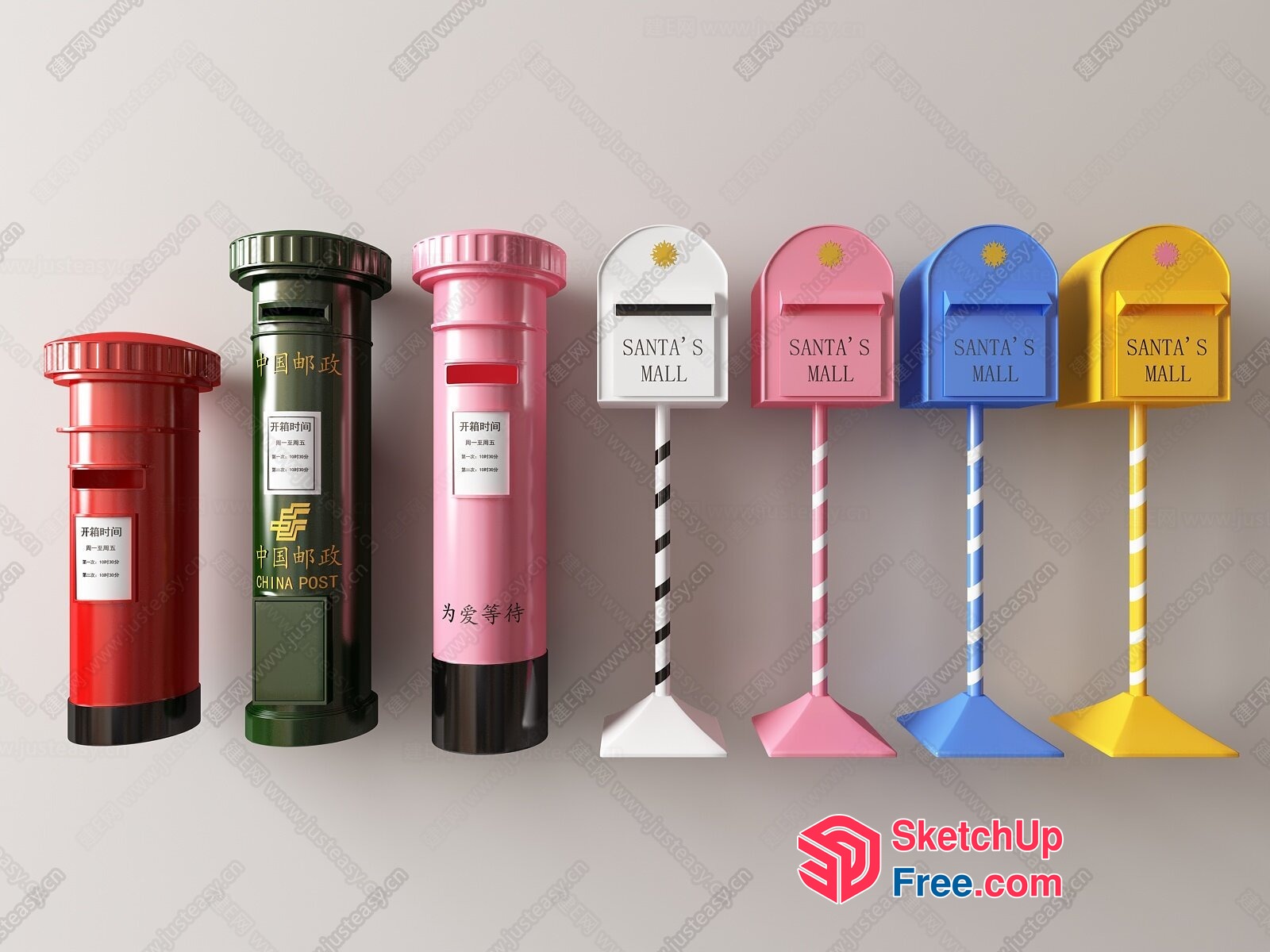 Colorful Mailboxes And Santa'S Mall Sign 3D SketchUp File