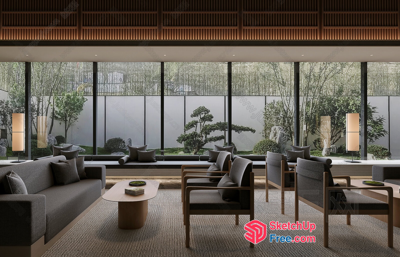 Modern Japanese-Style Living Room With Natural Light And Garden View 3D SketchUp File