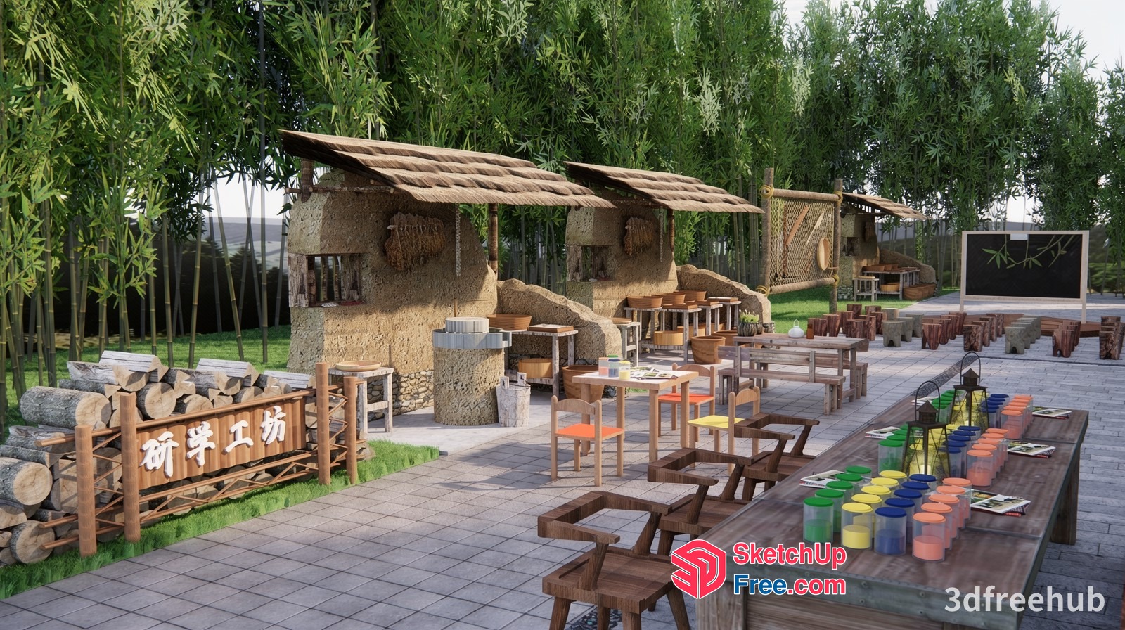 Exotic Outdoor Dining Area With Unique Decorations 3D SketchUp File