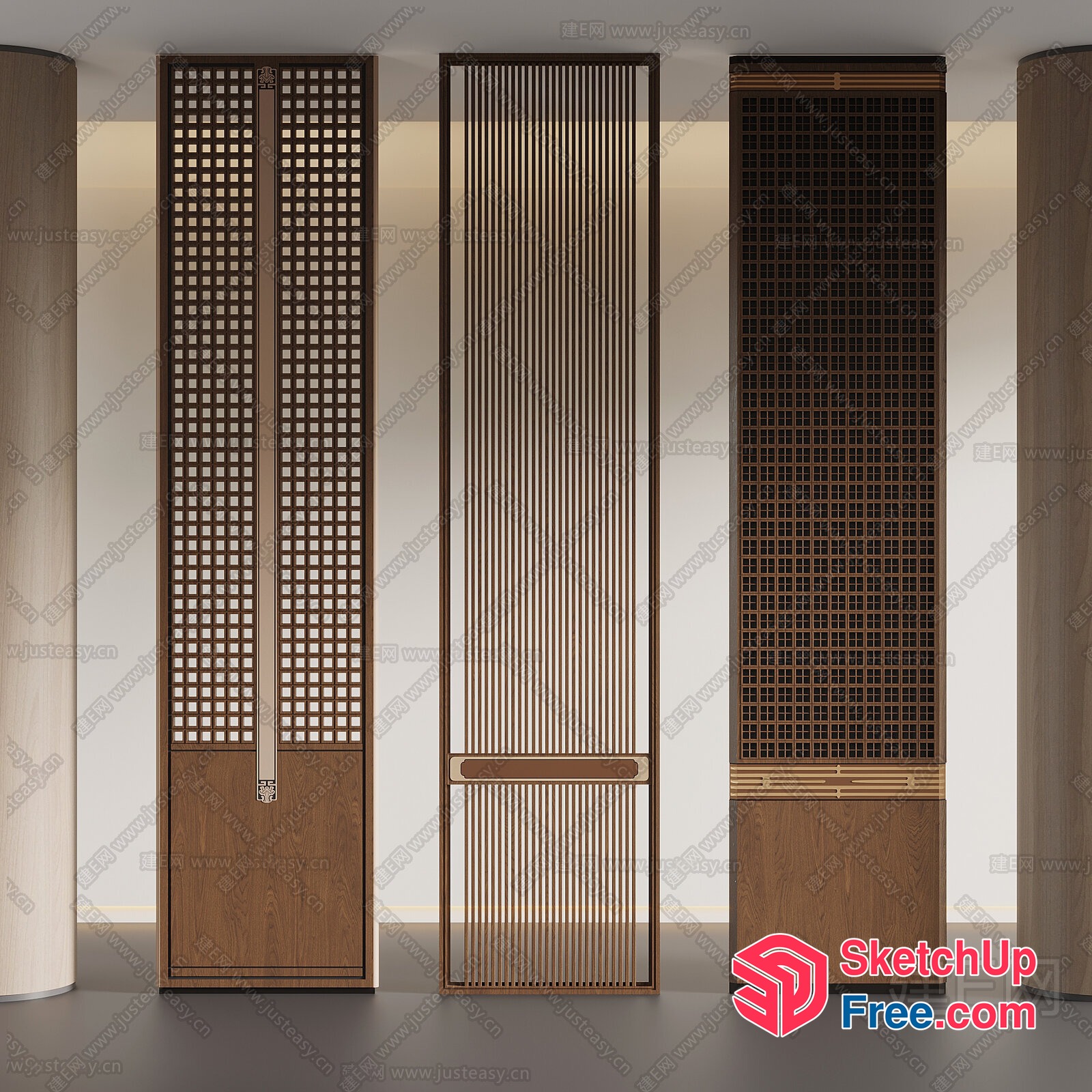 Wooden Partition Screen With Intricate Design 3D SketchUp File