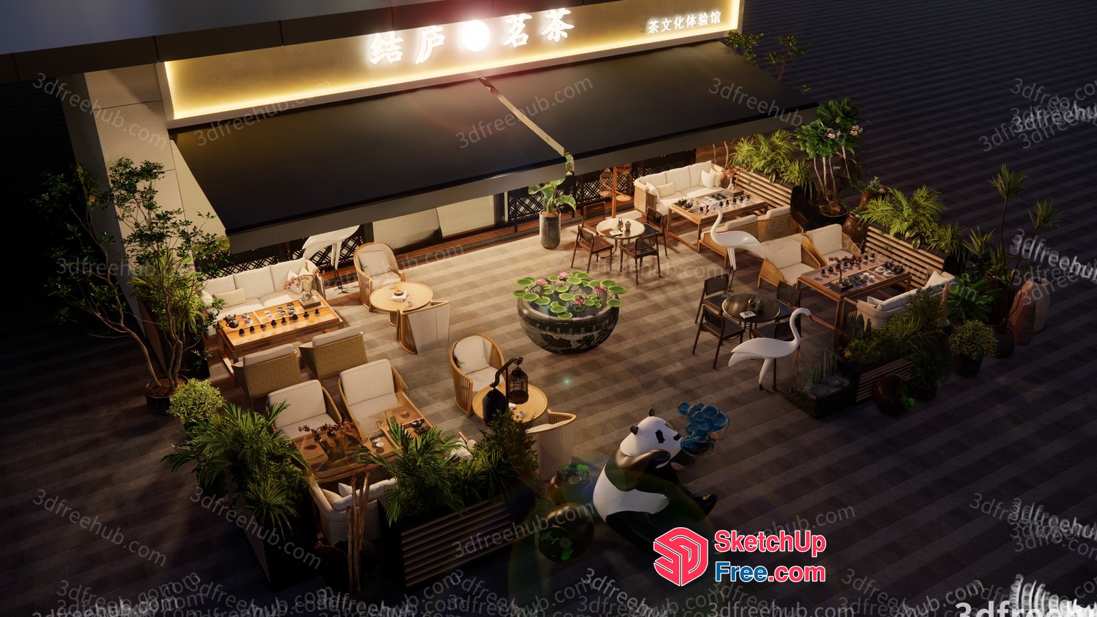 Relaxing Outdoor Seating Area With Potted Plants And Lounge Chairs 3D SketchUp File