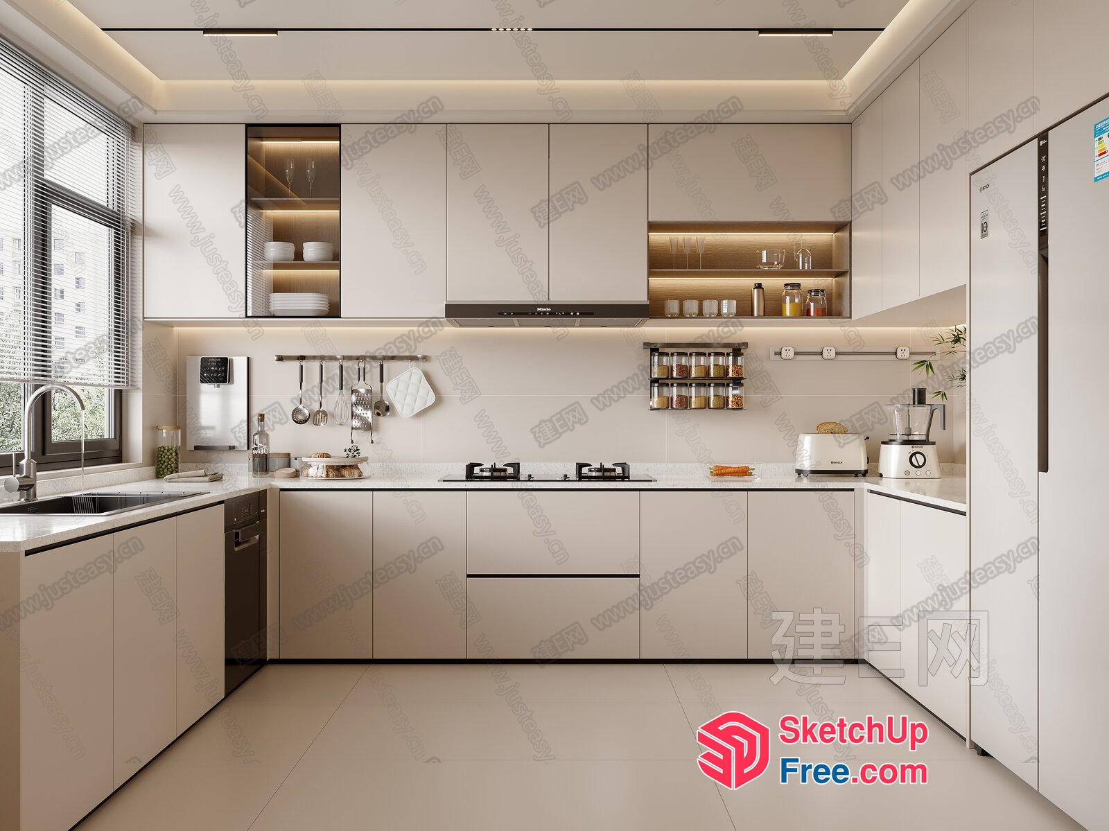 Sleek White Kitchen With Modern Appliances 3D SketchUp File