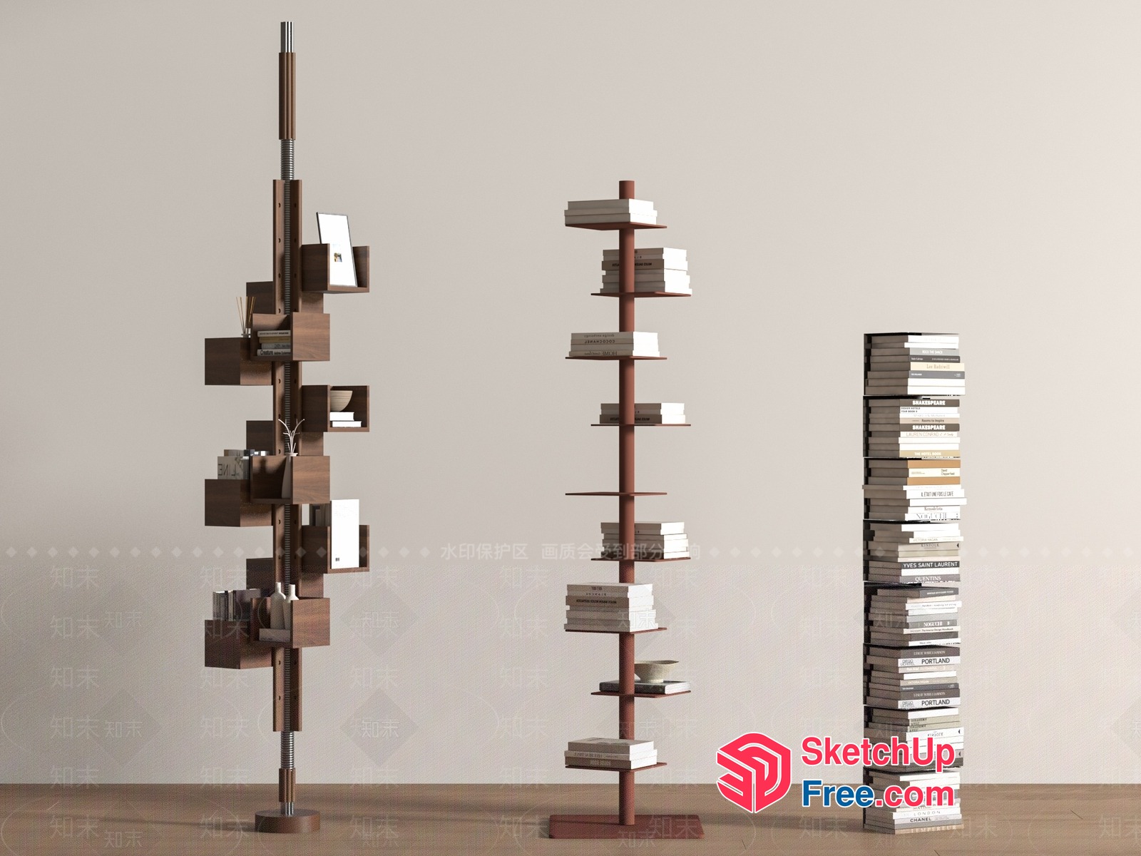 Bookshelf With Unique Wooden And Metal Design 3D SketchUp File