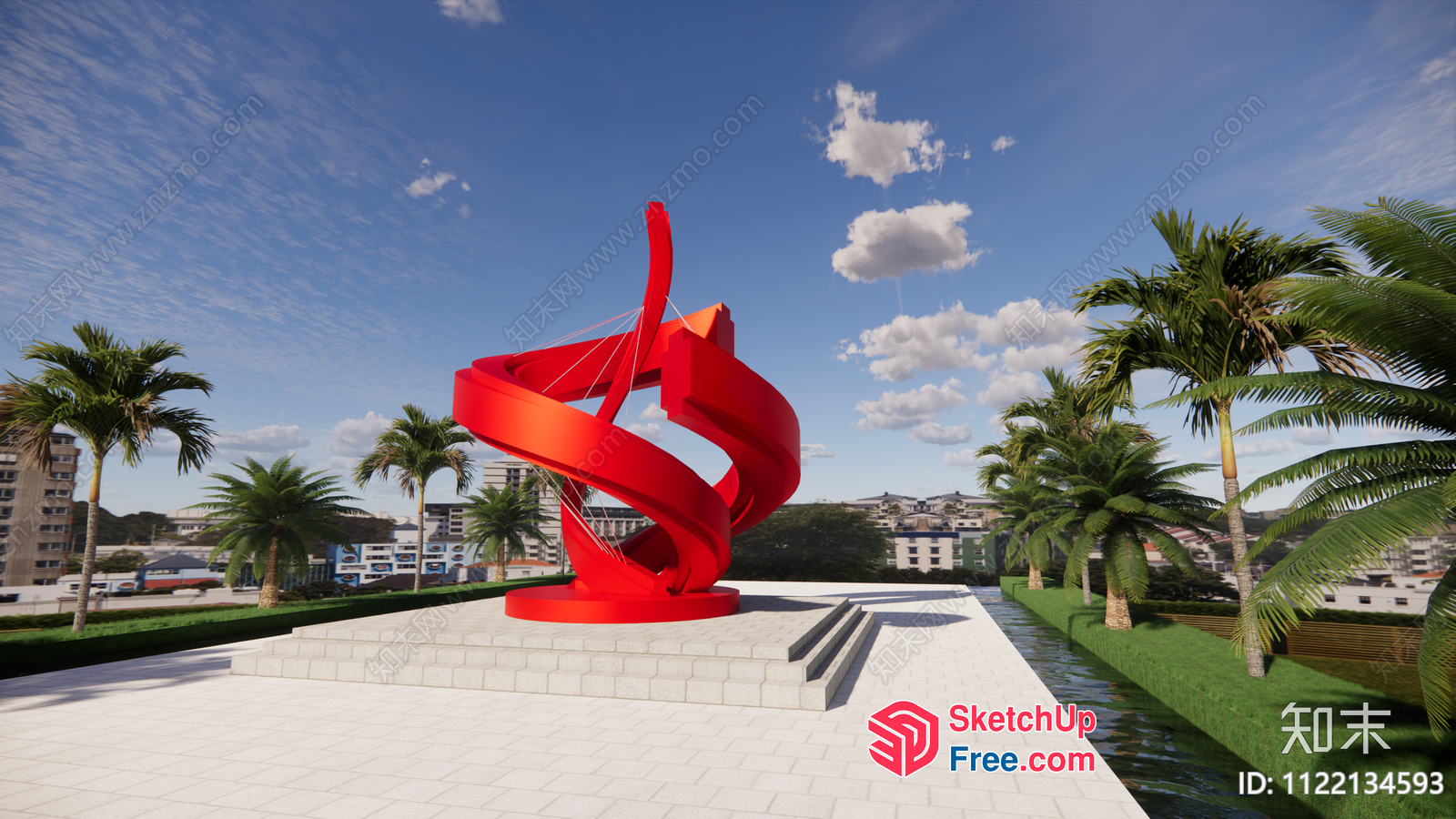 Vibrant Red Sculpture On White Platform 3D SketchUp File
