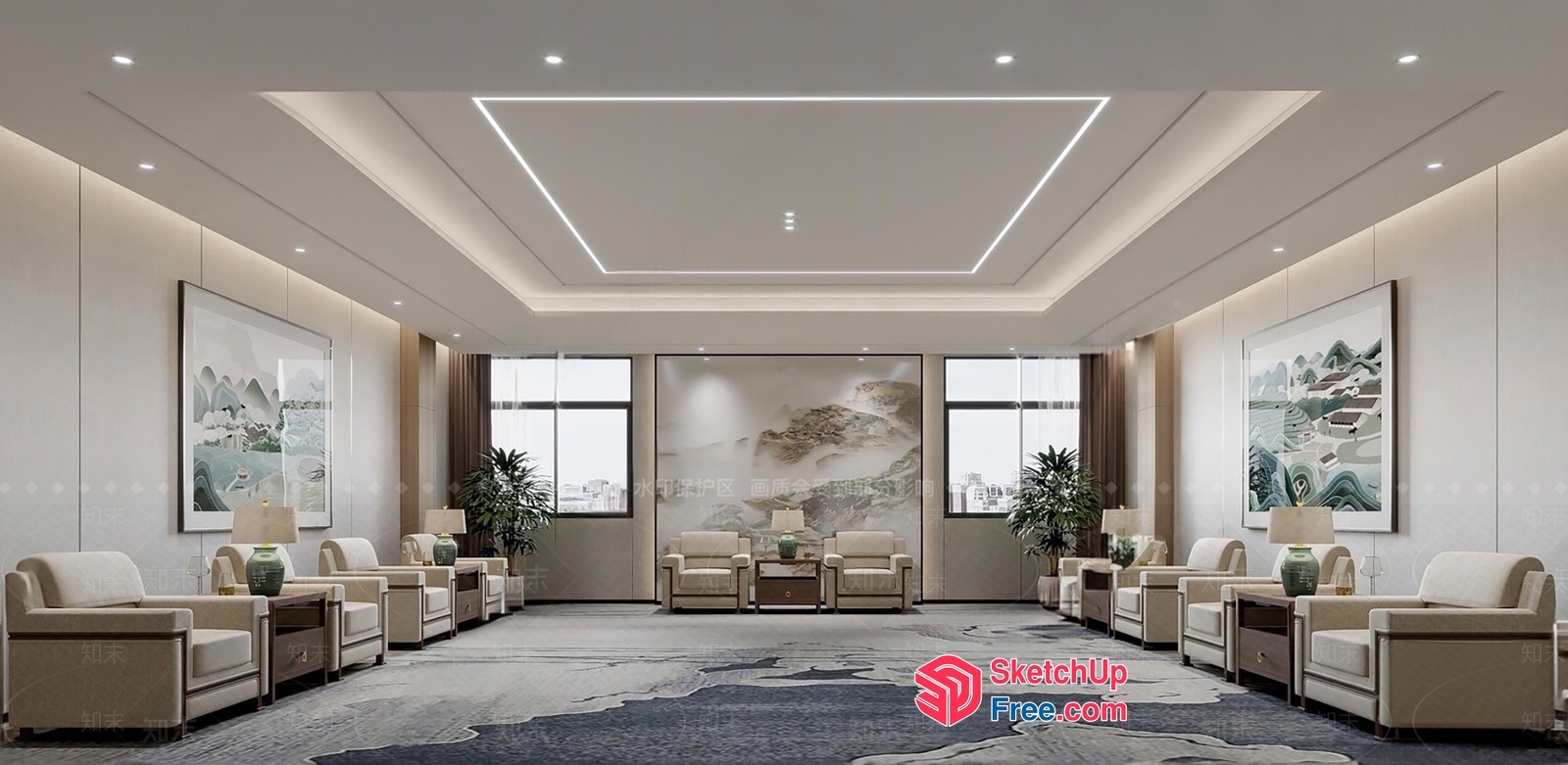 Elegant Modern Living Room With Natural Light 3D SketchUp File