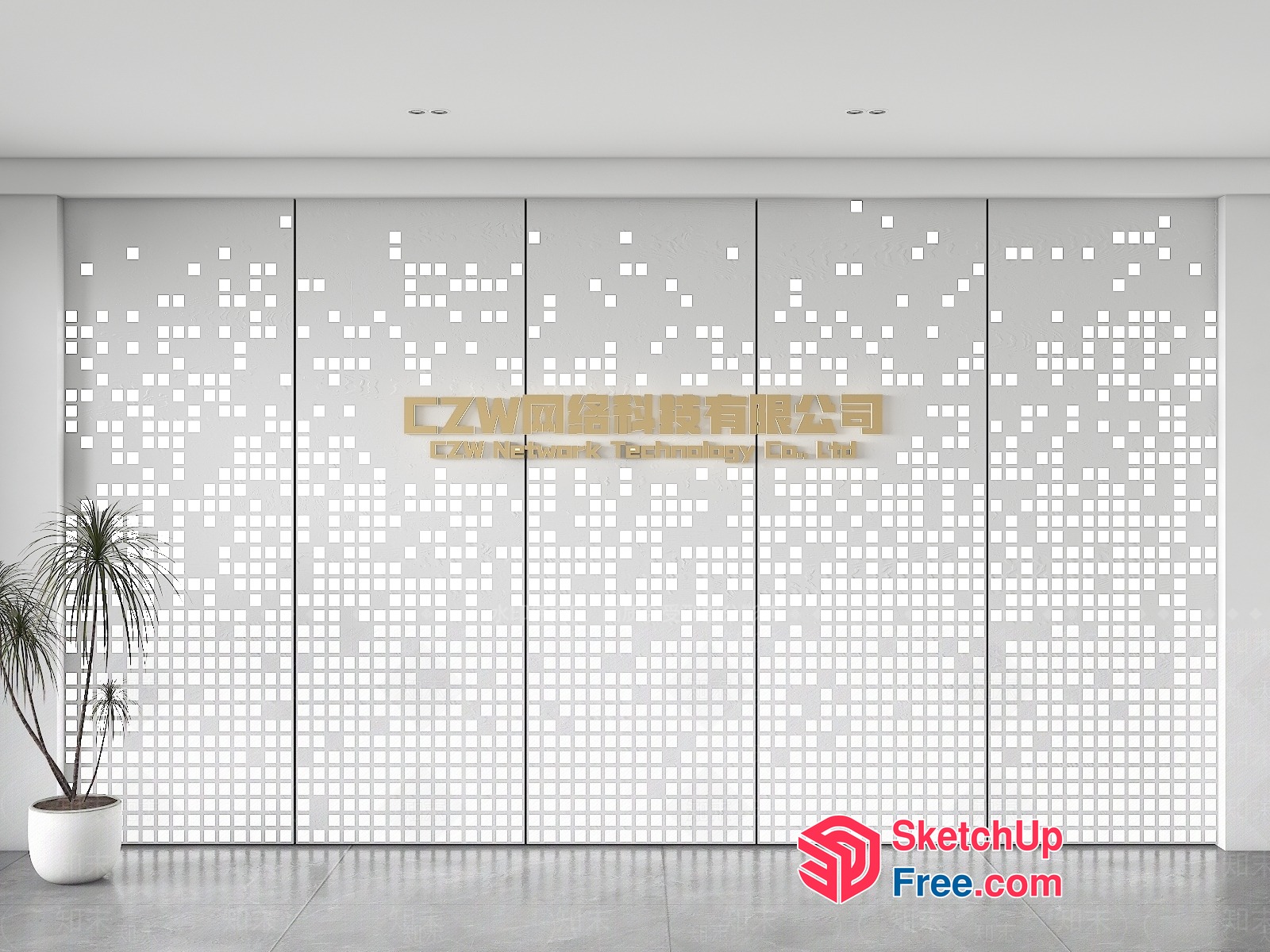 Modern Glass Curtain Wall Entrance 3D SketchUp File