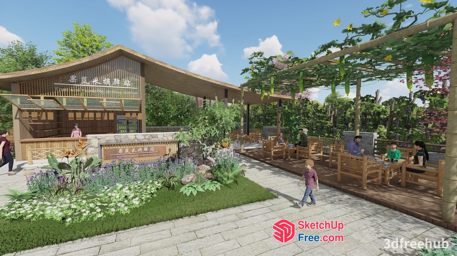 Asian-Inspired Outdoor Seating Area 3D SketchUp File