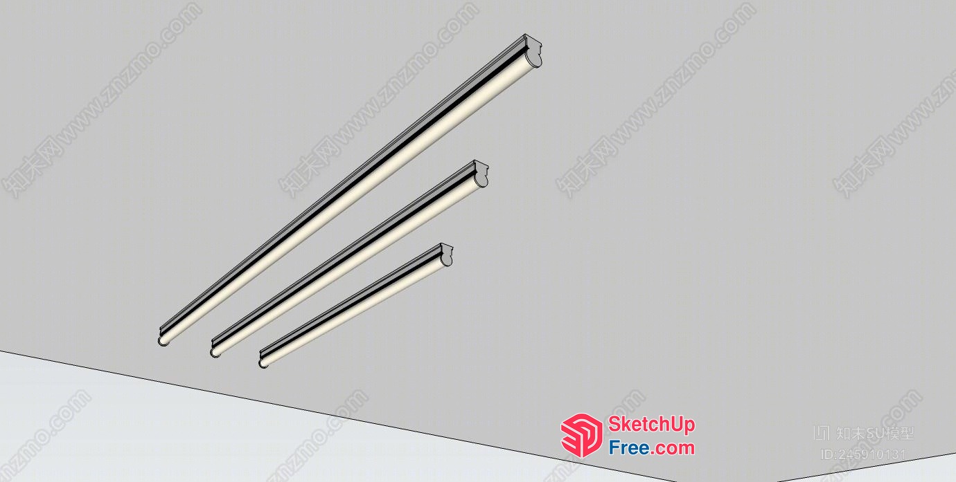 Long, Thin, Metallic Light Fixtures On The Ceiling 3D SketchUp File