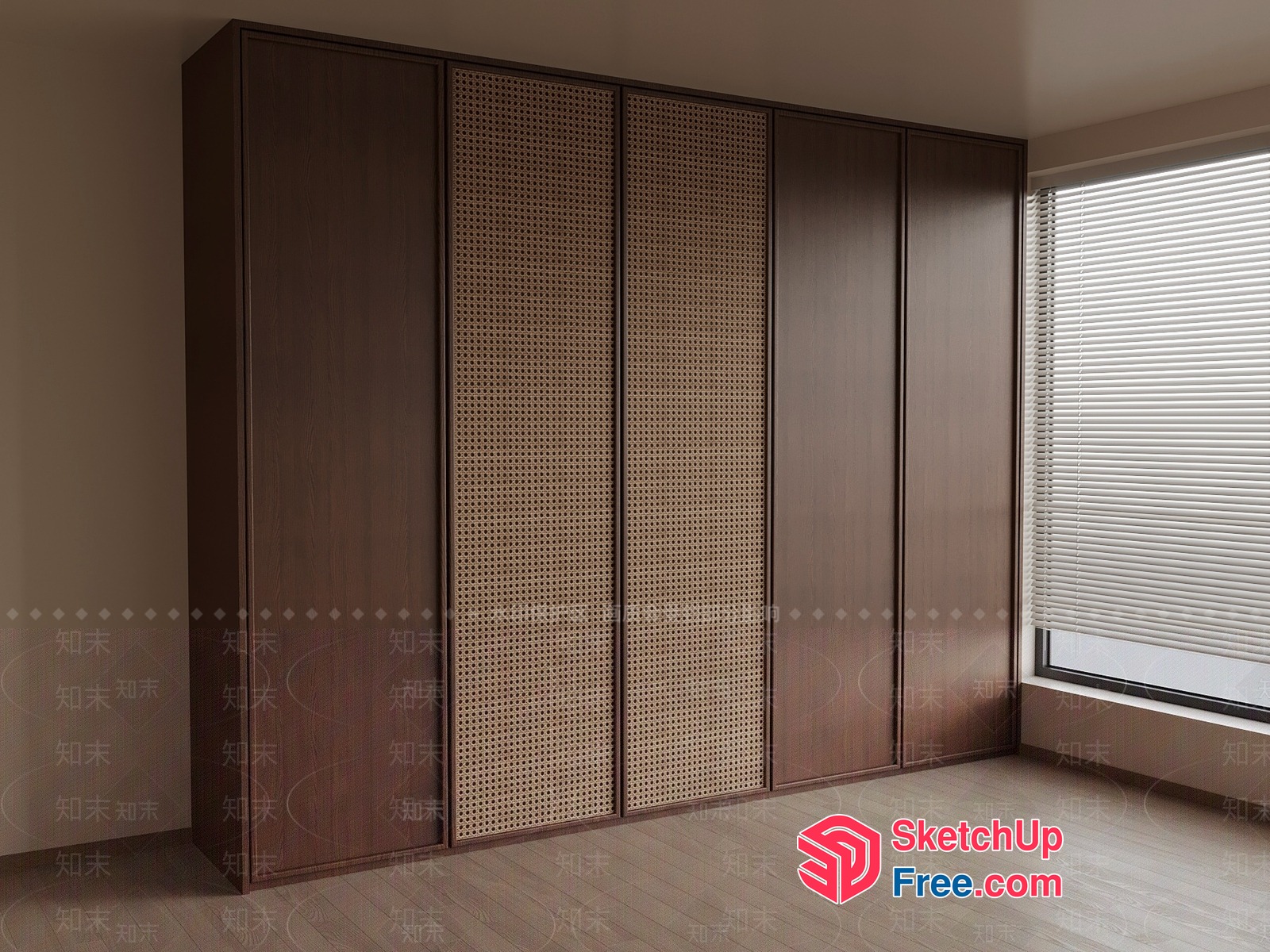 Large Wooden Wardrobe With Cane Panels 3D SketchUp File
