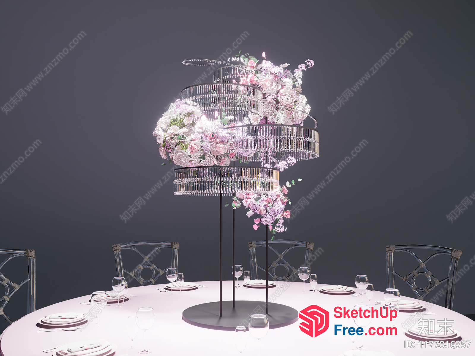 Elegant Floral Arrangement On A Round Table 3D SketchUp File