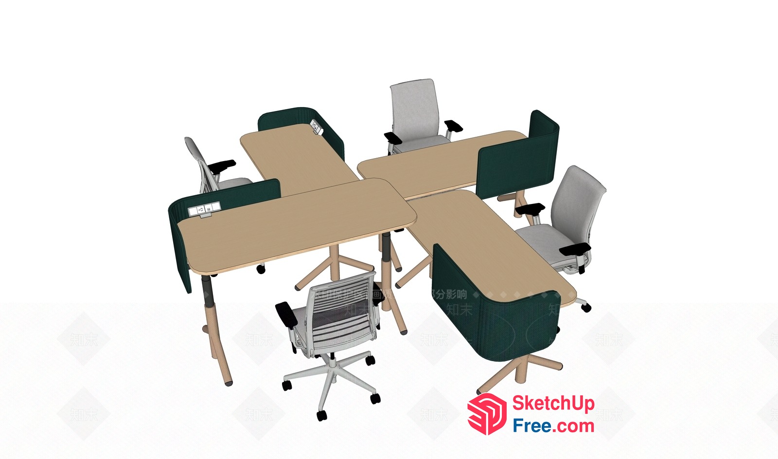 Office Furniture Set With Desks And Chairs 3D SketchUp File