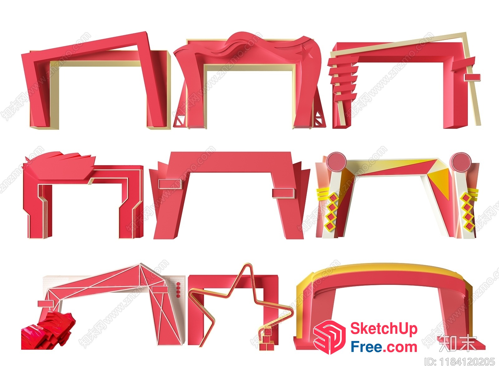 Modern Red And Gold Archway Designs 3D SketchUp File