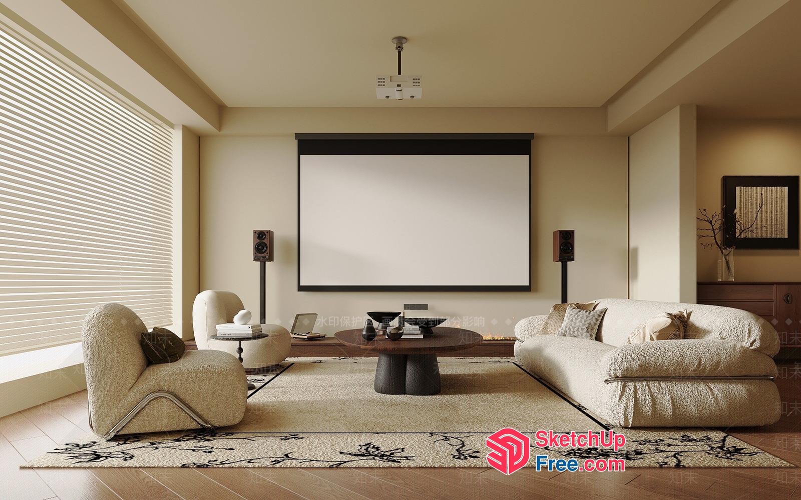 Elegant Living Room With Creamy Style Furniture And Minimalist Decor 3D SketchUp File