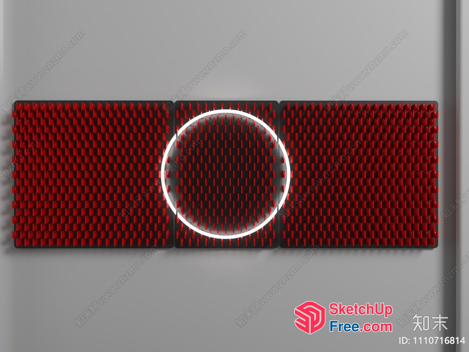 Rectangular Red And Black Textured Wall Decor With Circle 3D SketchUp File