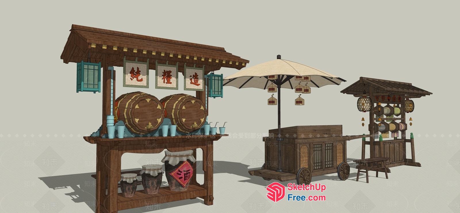 Traditional Asian Street Market Scene 3D SketchUp File