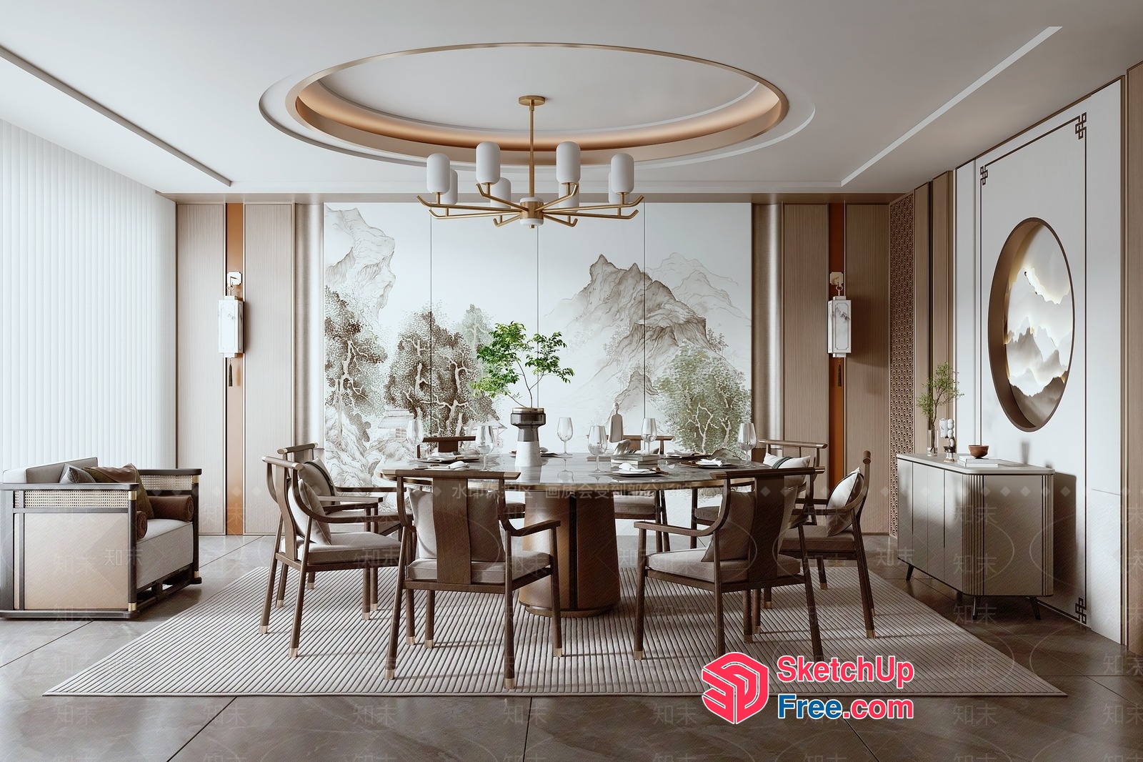 Elegant Dining Room With Asian-Inspired Decor 3D SketchUp File