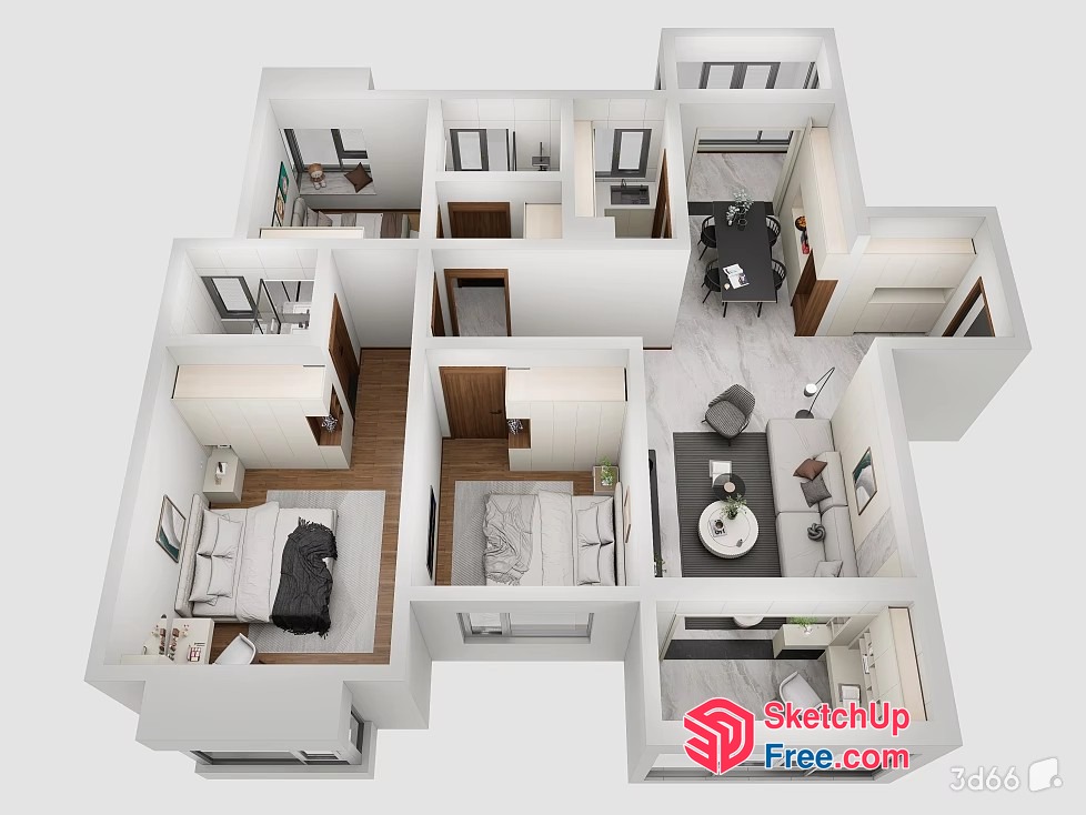 3D Rendering Of A Modern Apartment Floor Plan 3D SketchUp File