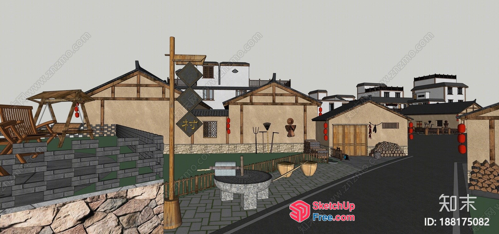 Traditional Asian Village Scene 3D SketchUp File