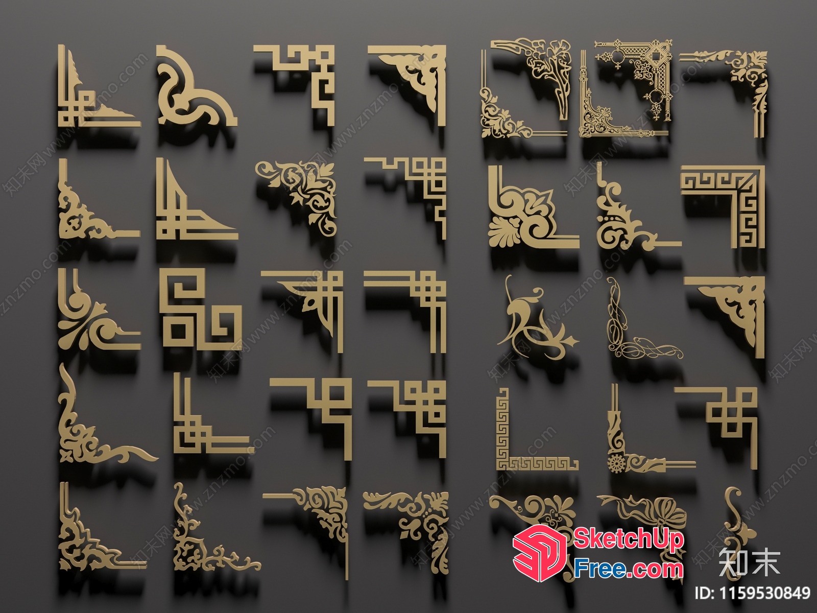 Ornate Gold Decorative Elements 3D SketchUp File