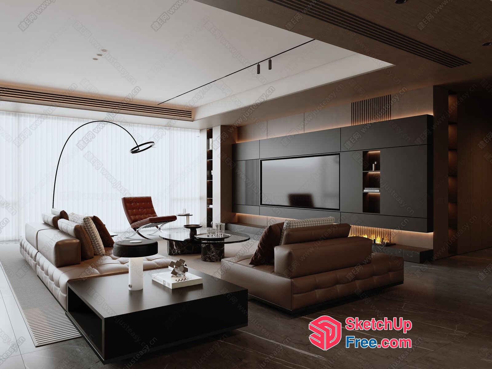 Modern Living Room With Neutral Tones And Sleek Furniture 3D SketchUp File