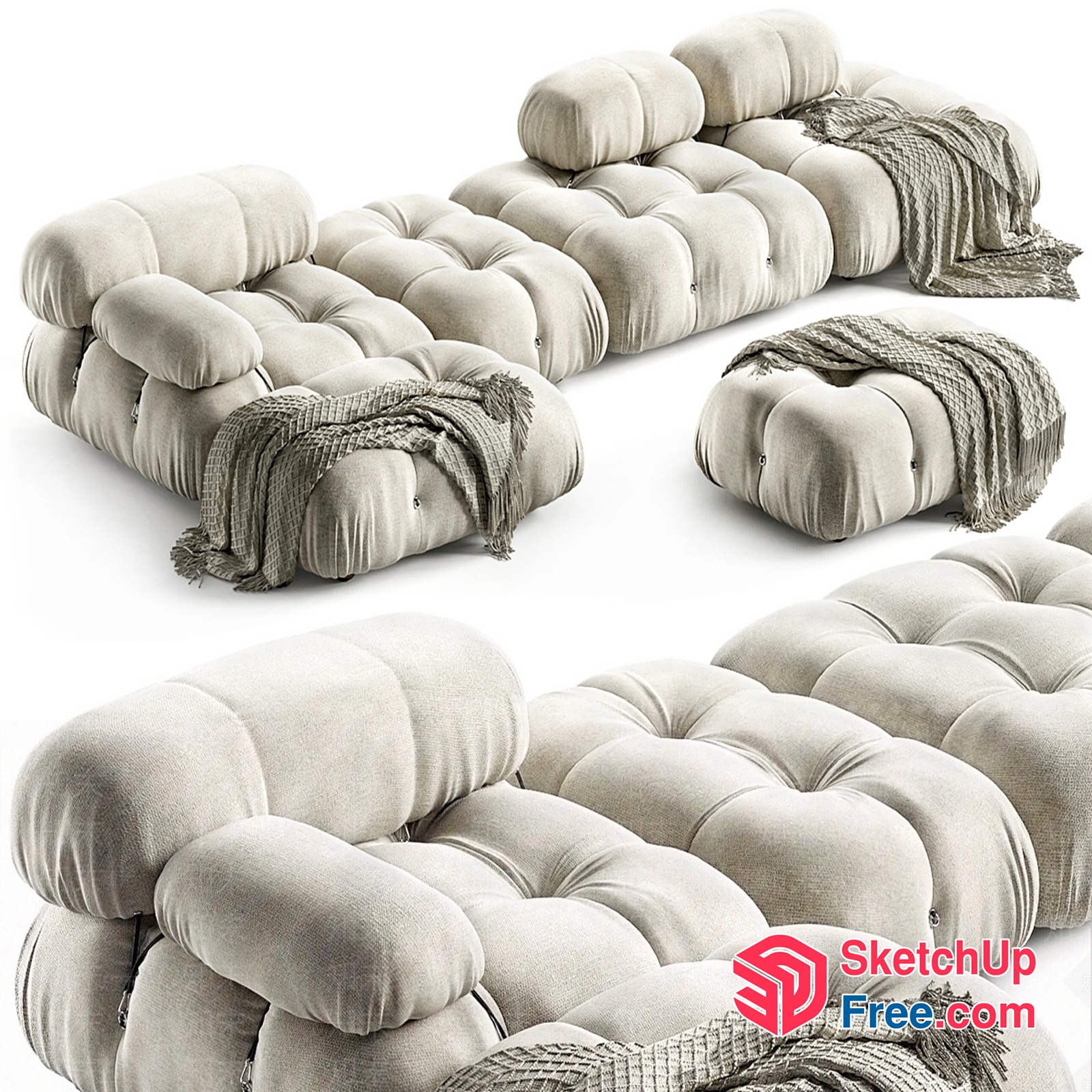 Modern Creamy Style Pillar Sofa Set 3D SketchUp File