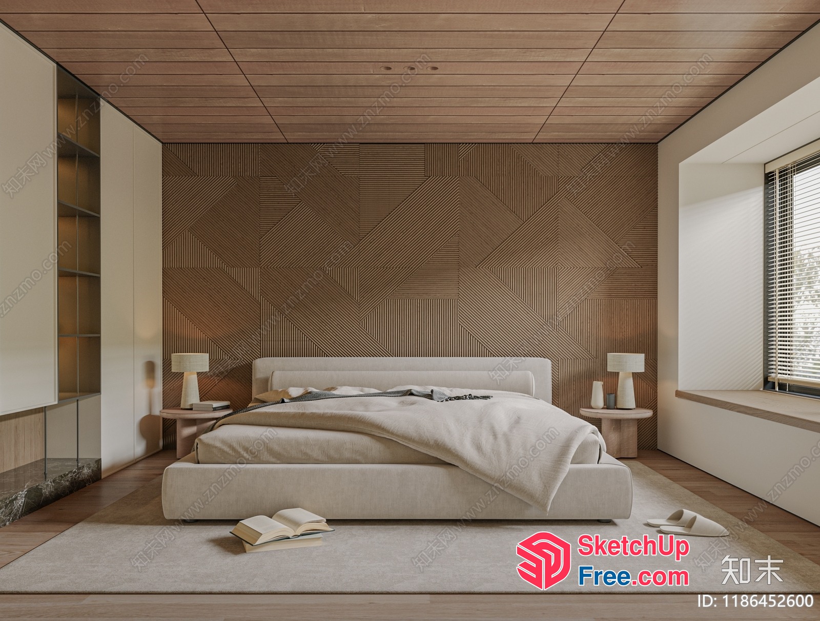 Minimalist Modern Bedroom With Natural Wood Accents 3D SketchUp File
