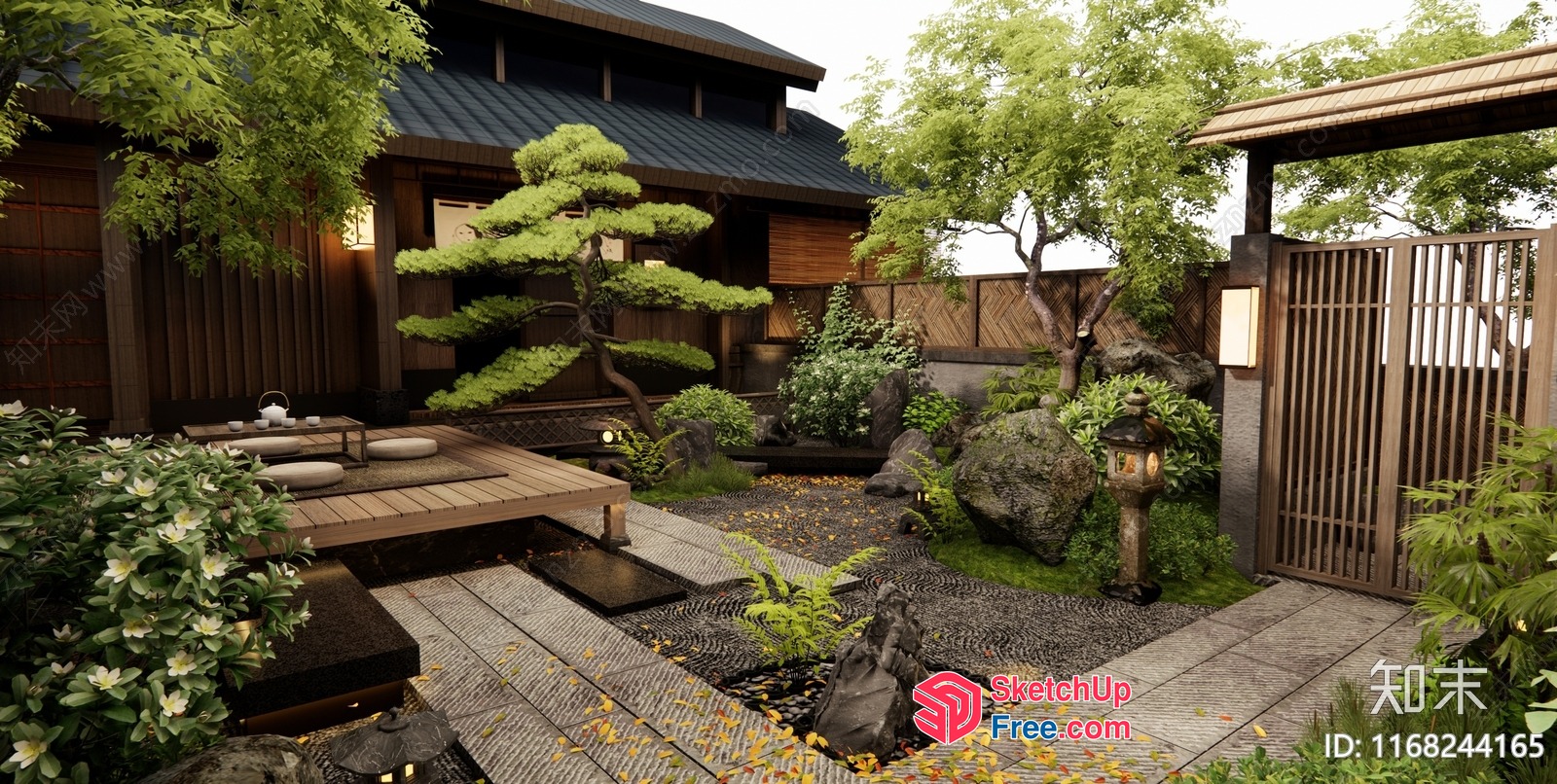 Serene Japanese-Style Courtyard 3D SketchUp File
