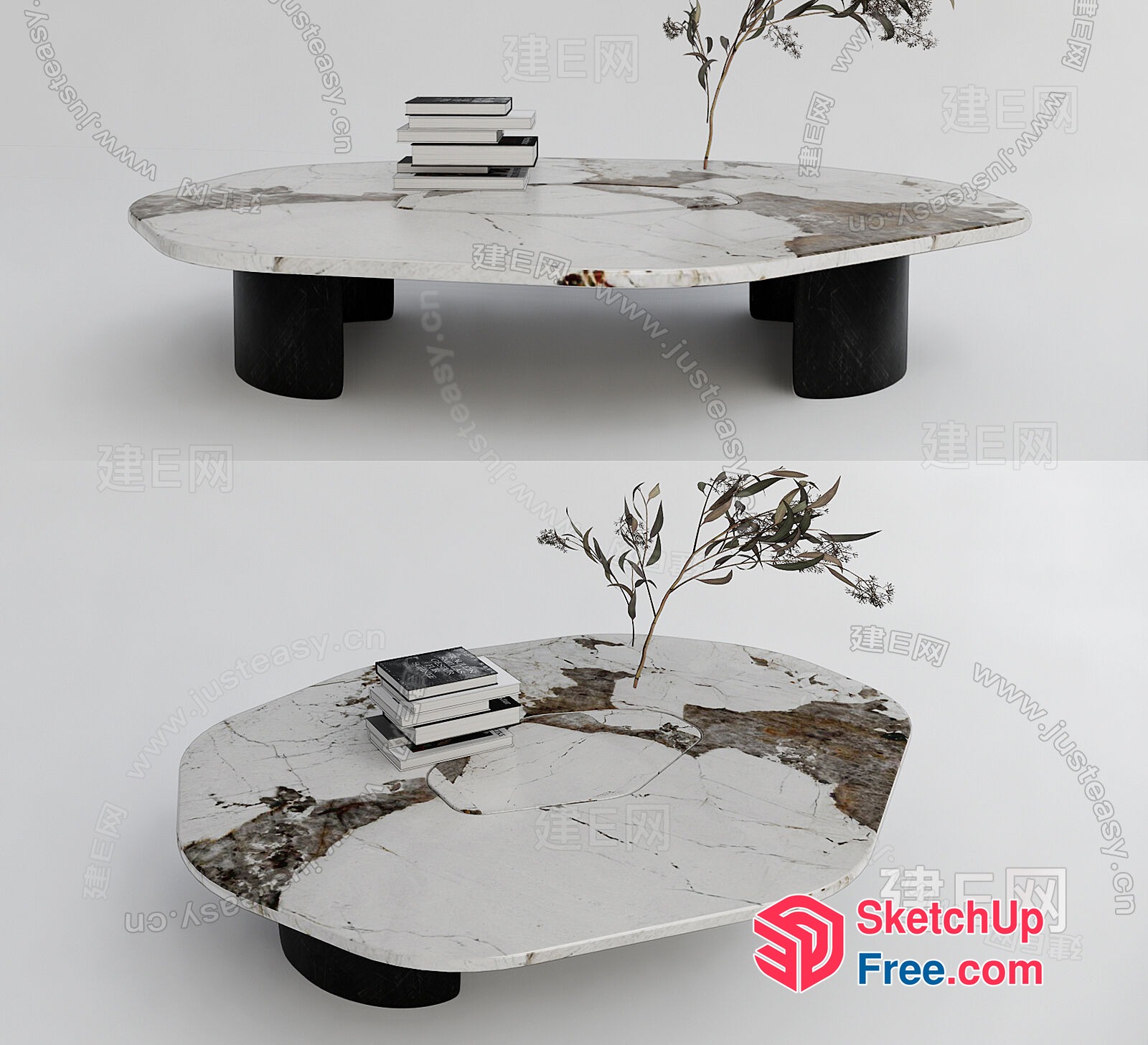 Oval-Shaped Marble Coffee Table With Black Legs 3D SketchUp File