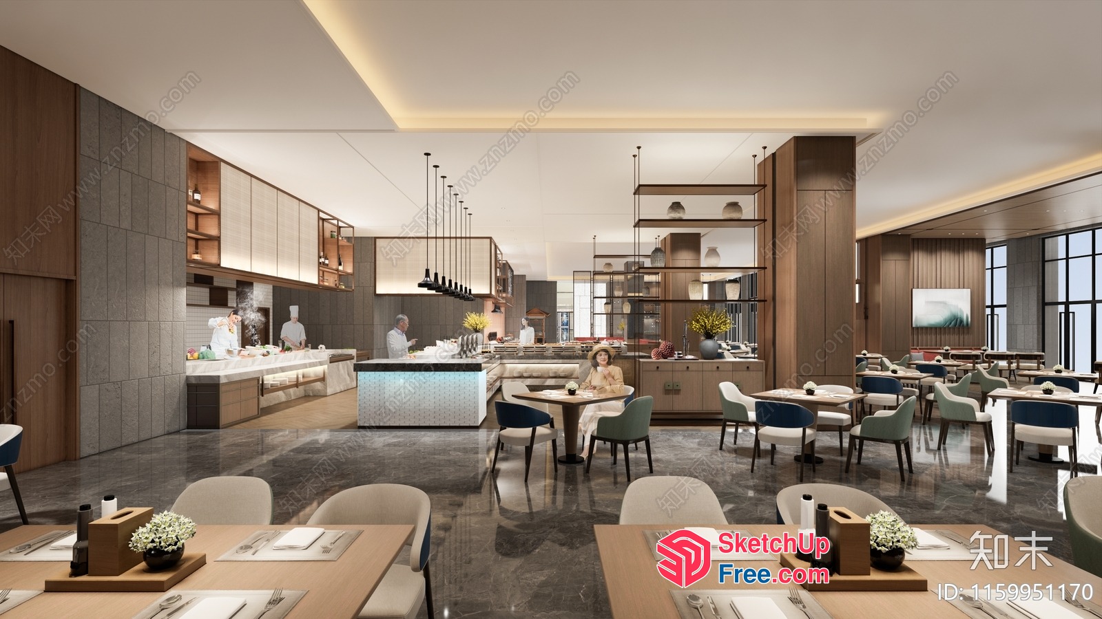 Luxurious Modern Dining Room With Spacious Kitchen 3D SketchUp File