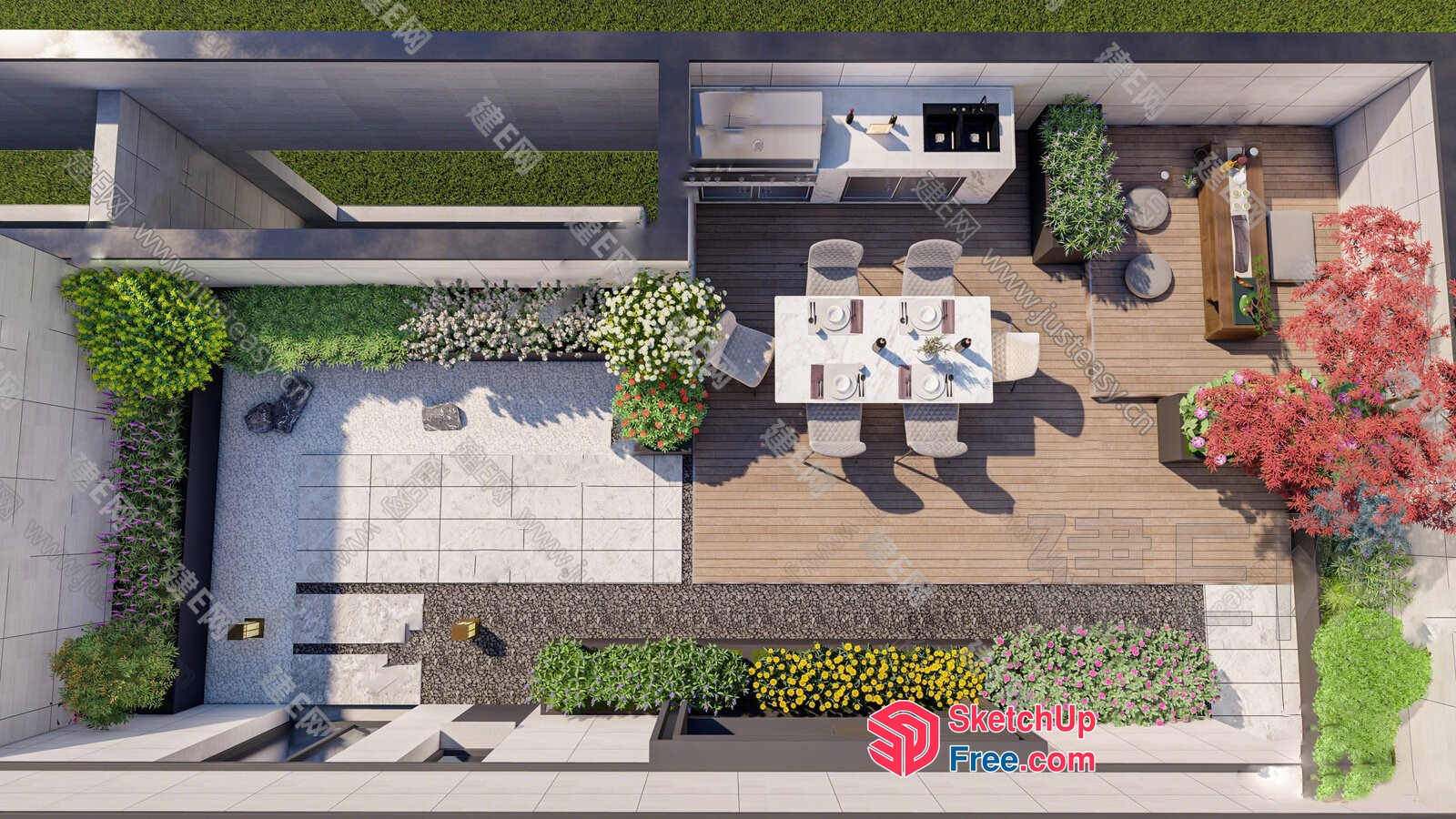 Modern Outdoor Staircase And Patio Design 3D SketchUp File