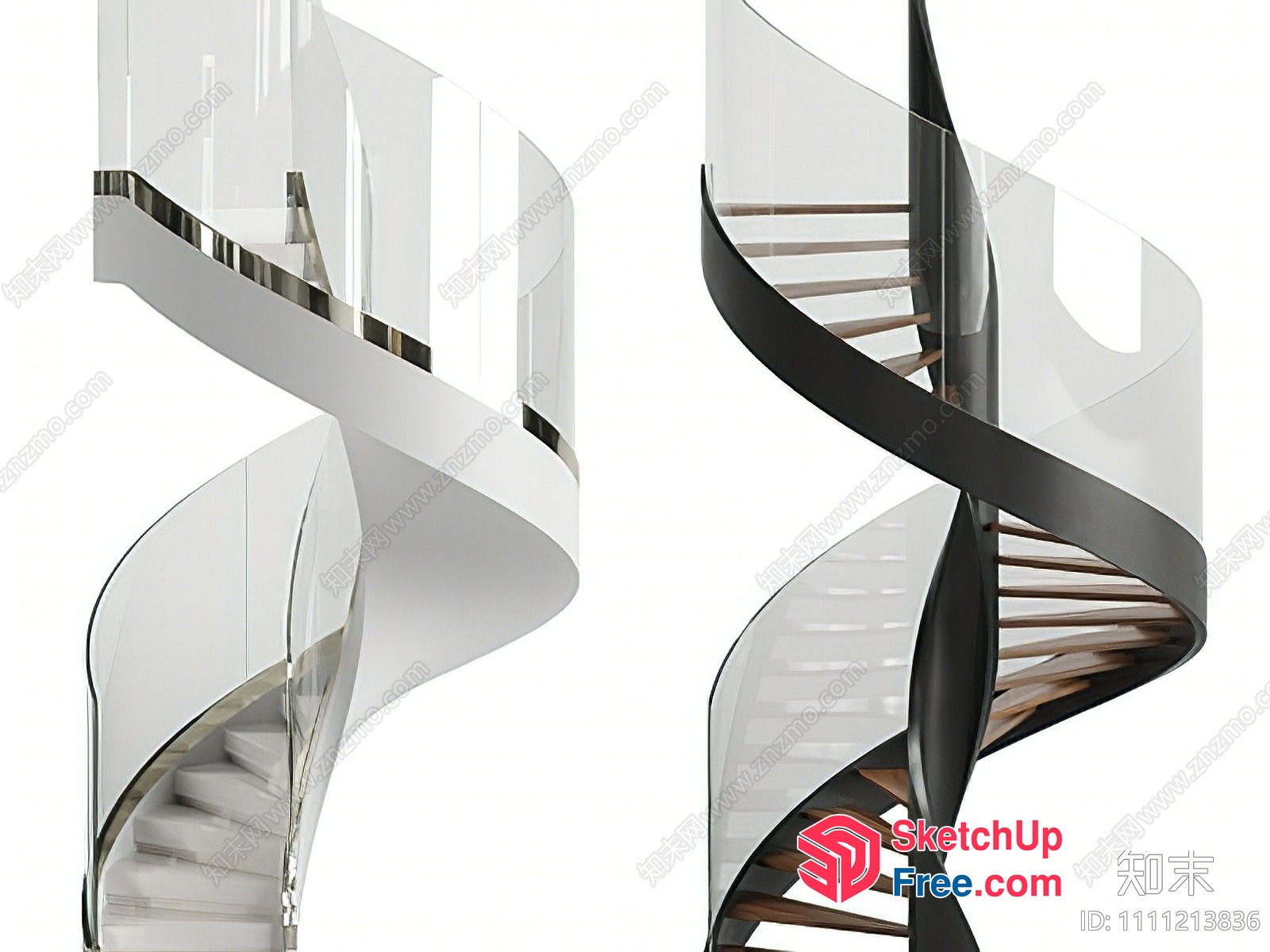 Curved Glass And Metal Staircase 3D SketchUp File