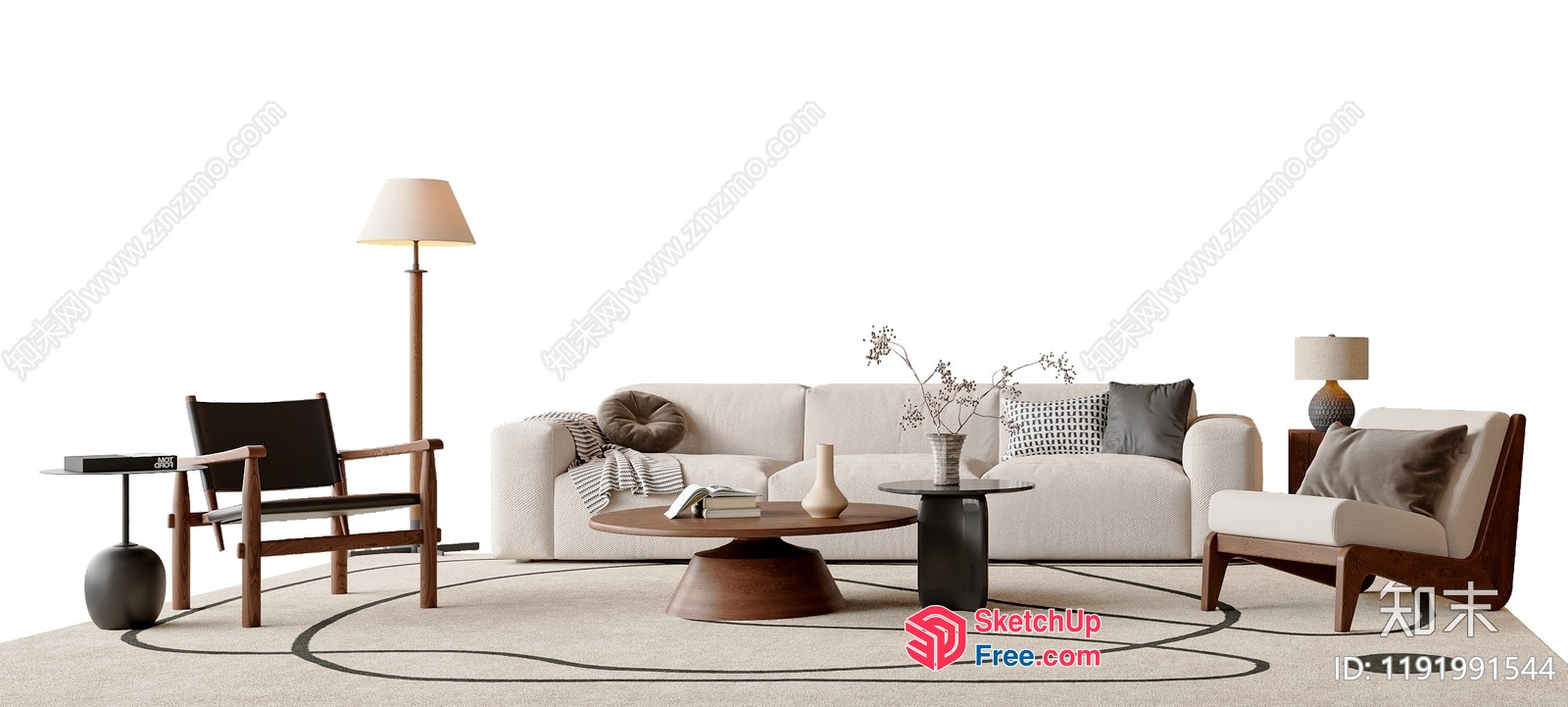 Minimalist Japanese-Style Living Room Interior 3D SketchUp File