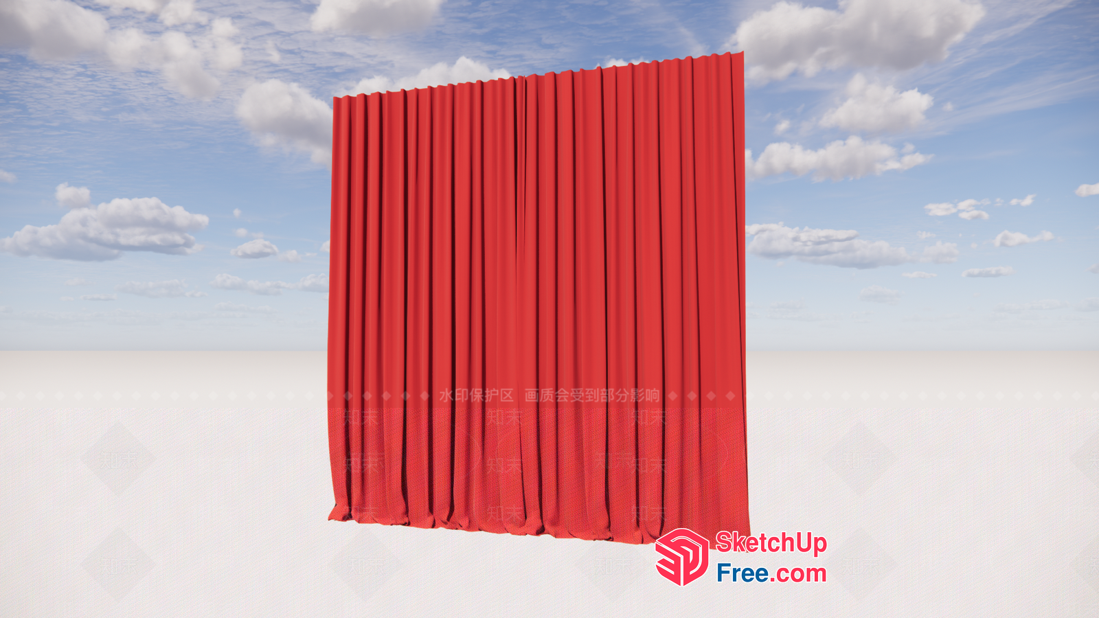 Red Curtain Against A Blue Sky With White Clouds 3D SketchUp File