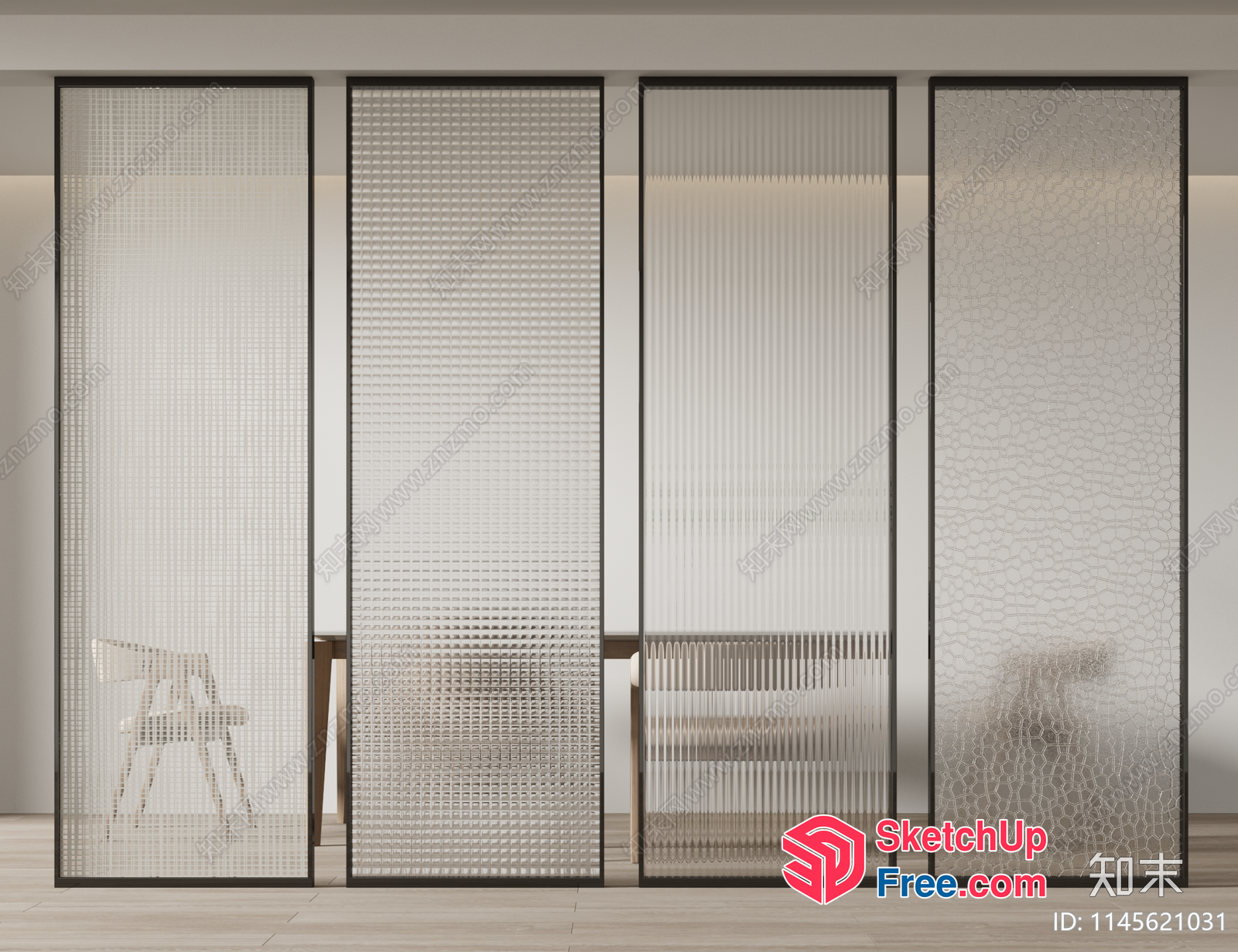 Elegant Glass Partition Screen 3D SketchUp File