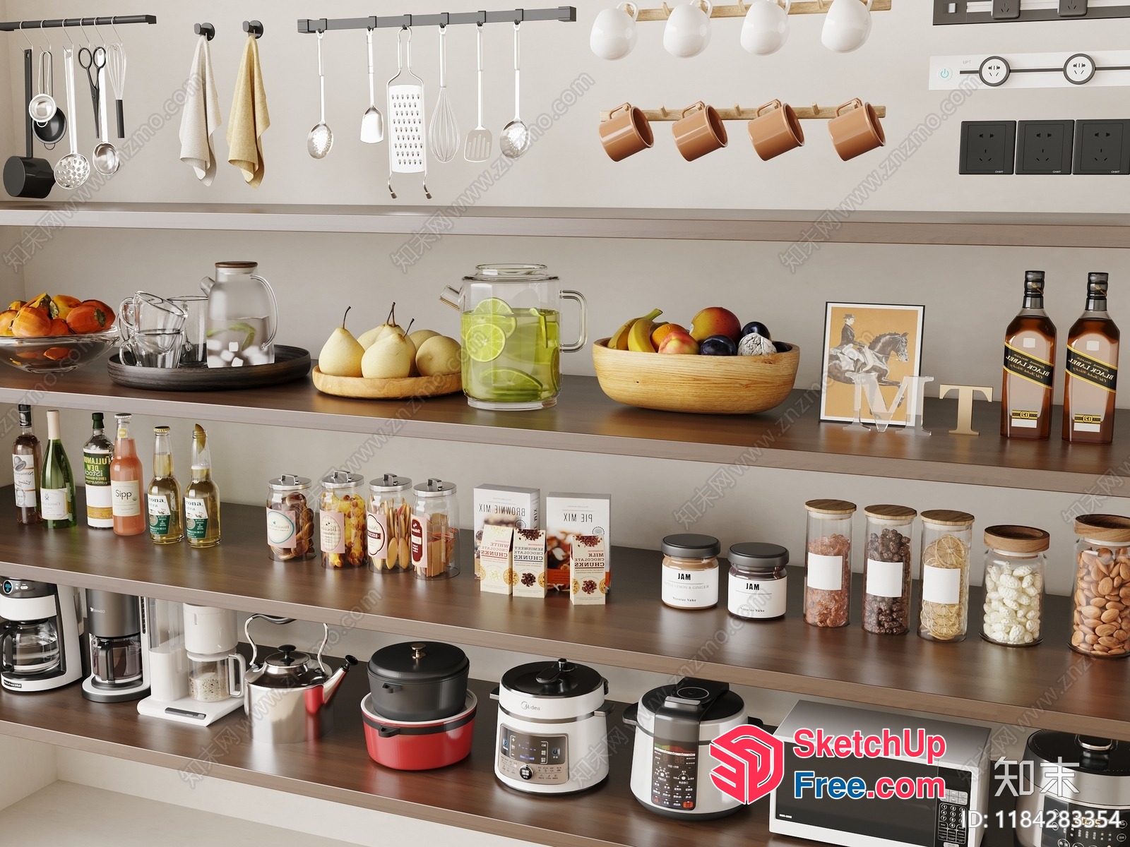 Kitchen Utensils And Appliances On Displayed Shelves 3D SketchUp File