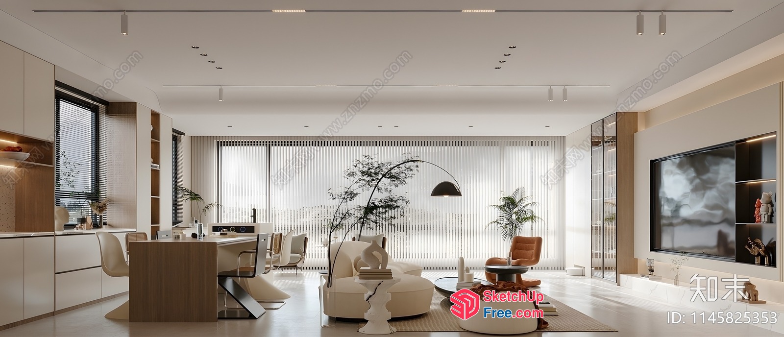 Modern Minimalist Japanese Style Living Room With Neutral Tones 3D SketchUp File