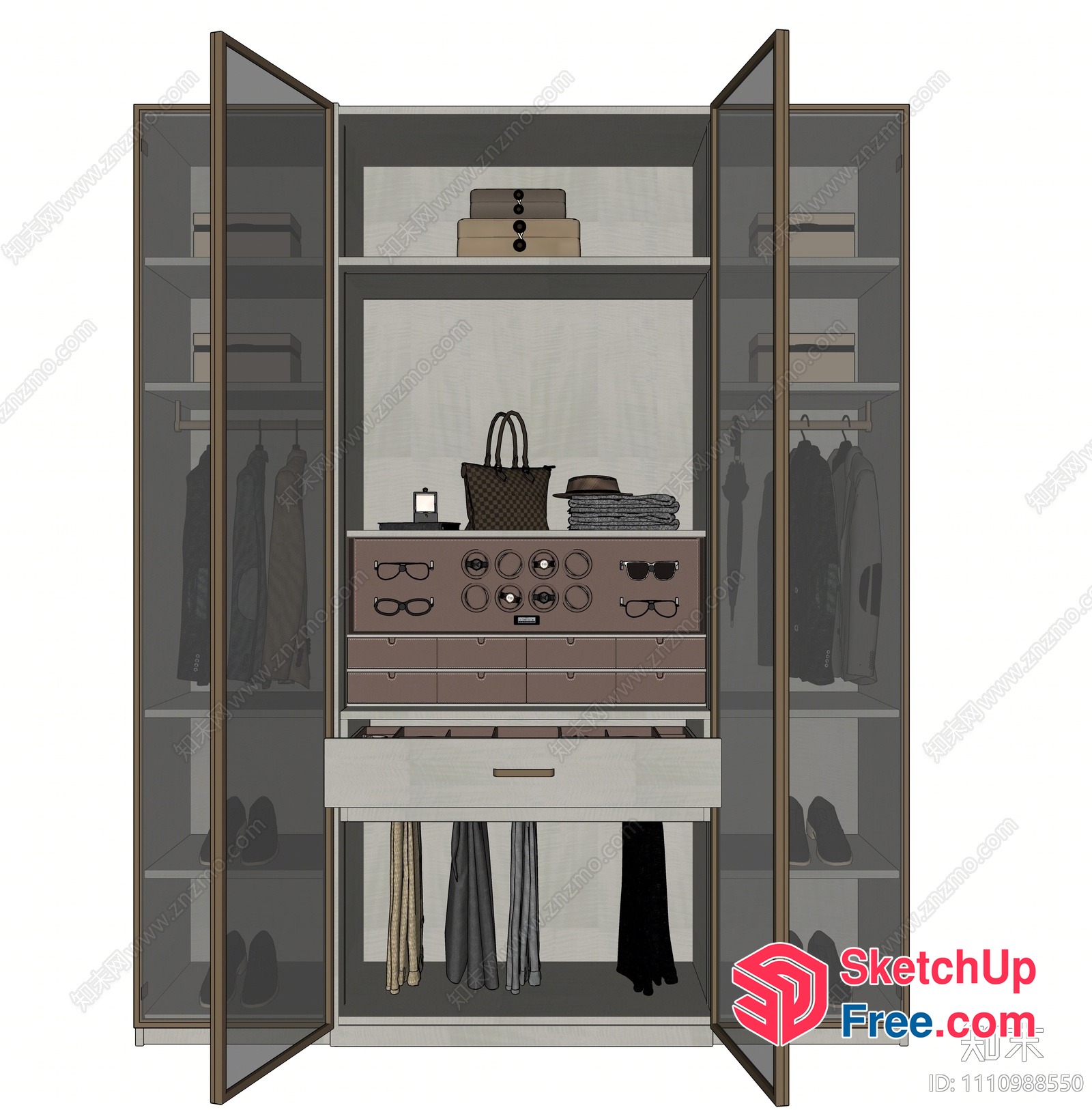 Elegant Wardrobe With Glass Doors And Accessories 3D SketchUp File