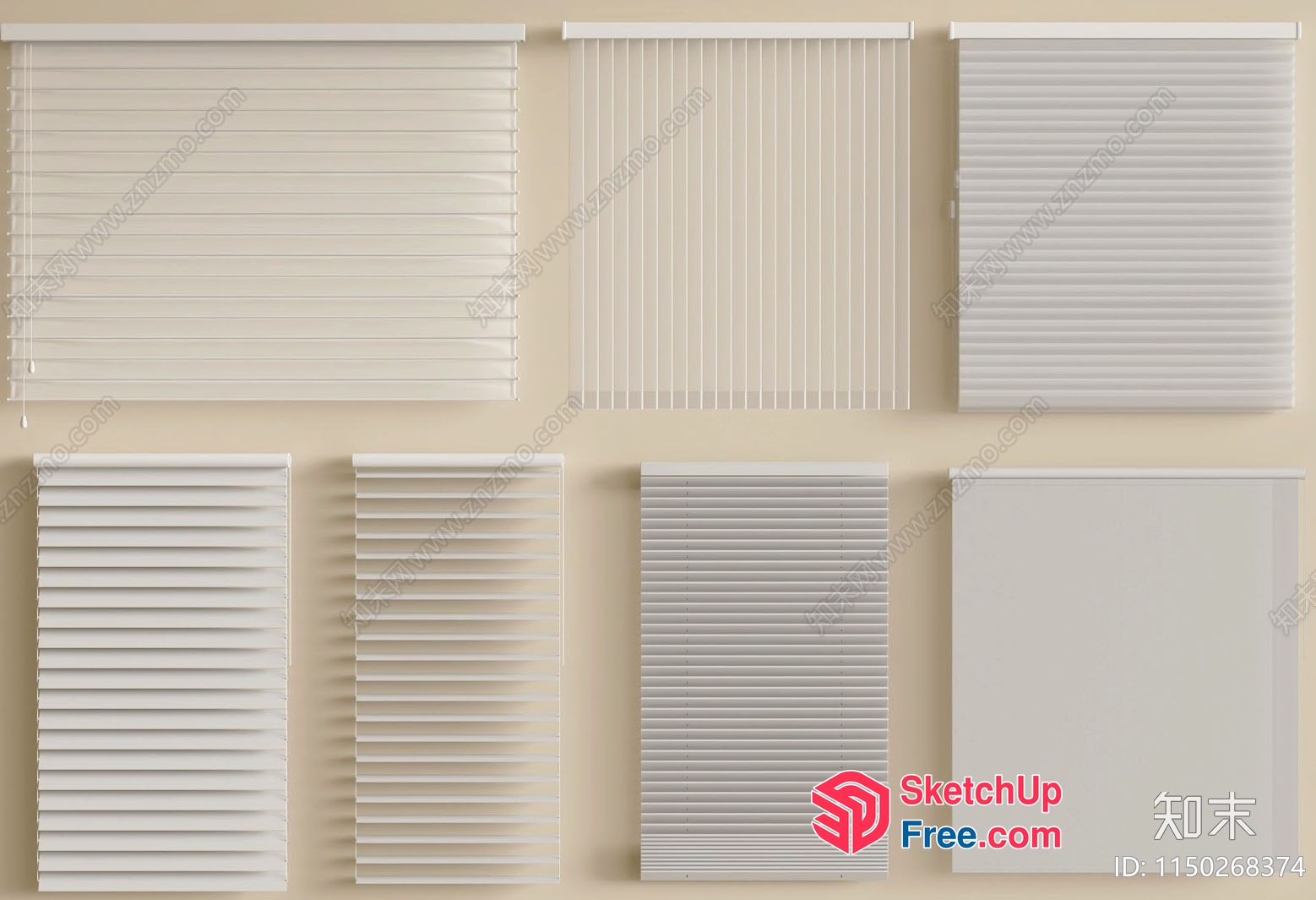 White Horizontal Blinds In Various Sizes 3D SketchUp File