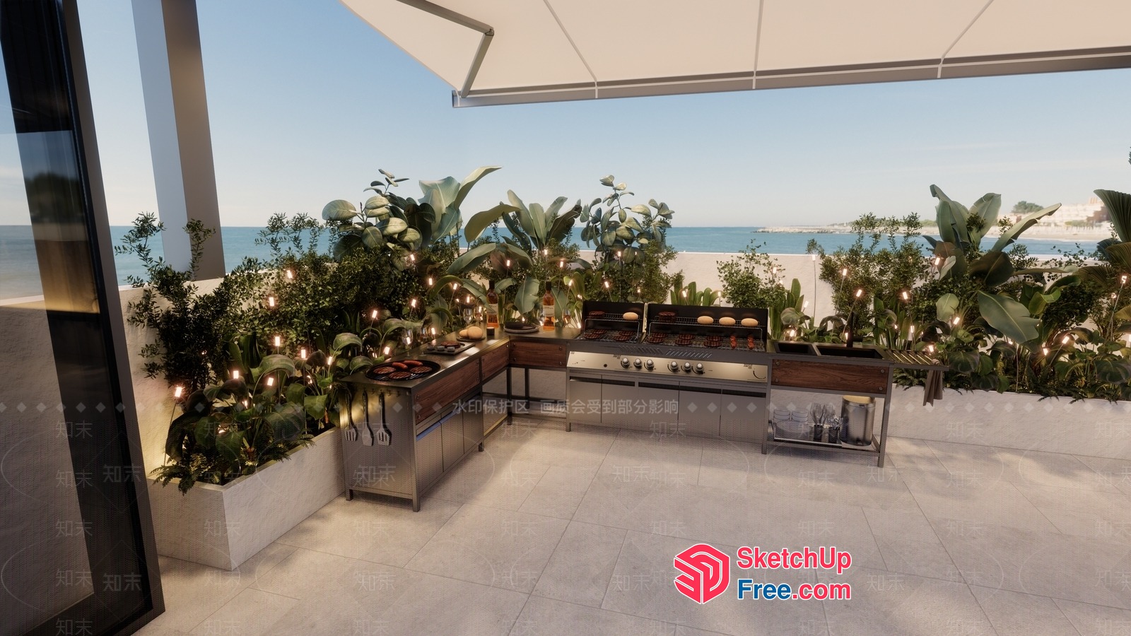 Modern Outdoor Kitchen With Ocean View 3D SketchUp File