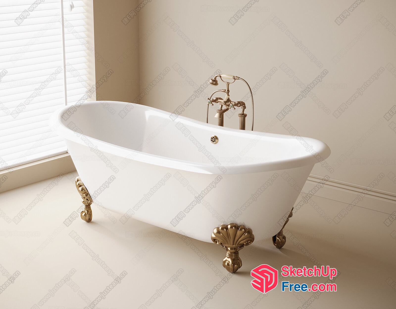 Elegant White Bathtub With Gold Claw Feet 3D SketchUp File
