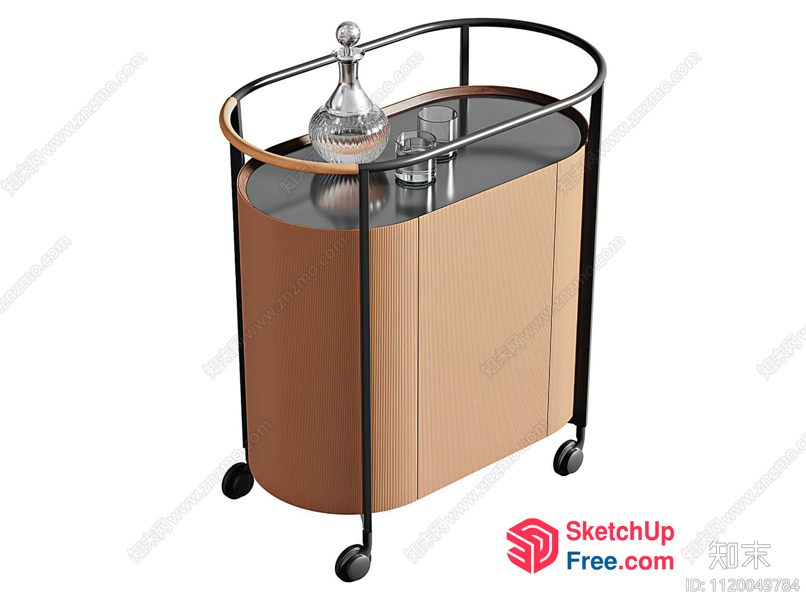 Elegant Modern Bar Trolley With Glassware And Wine Decanter 3D SketchUp File