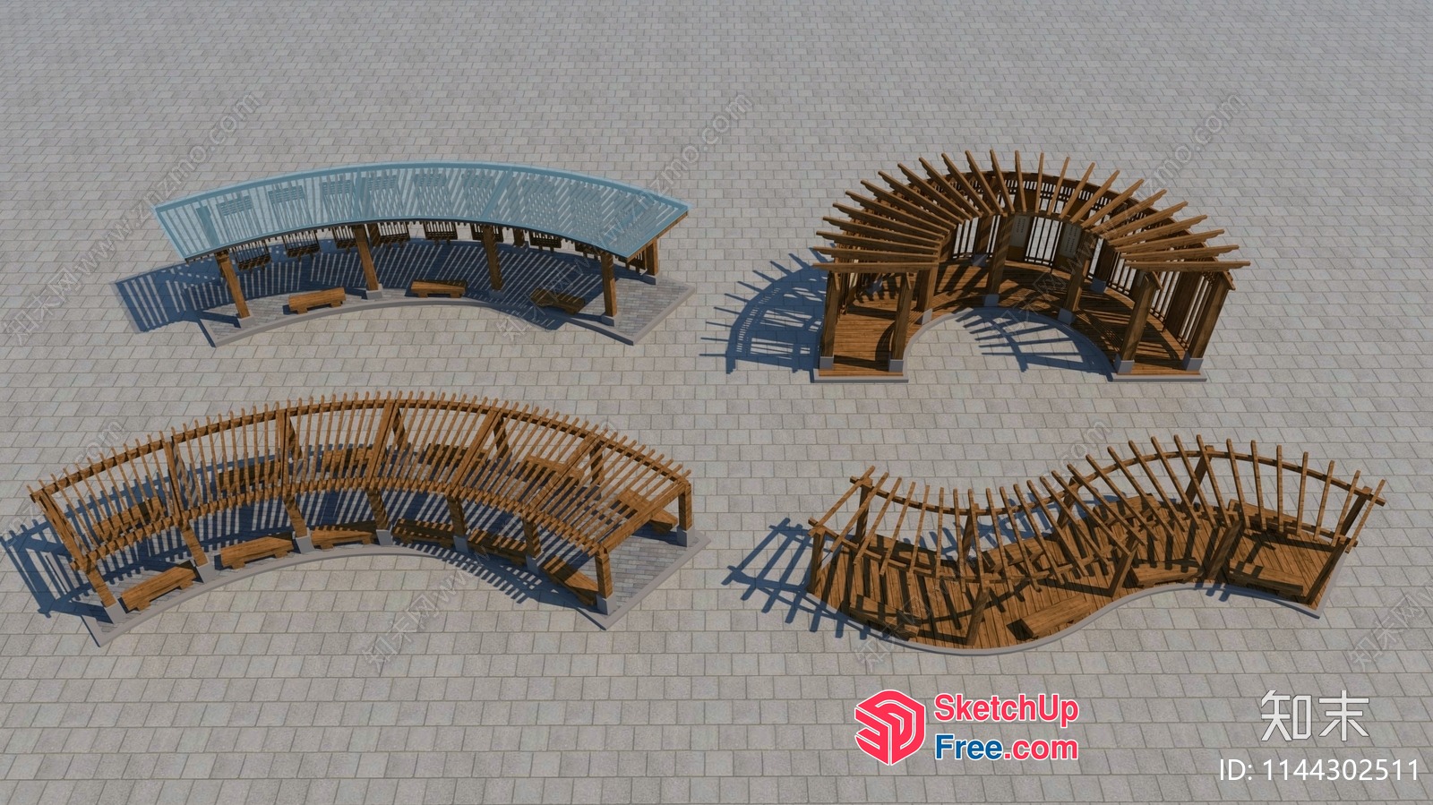Curved Wooden Railing Design 3D SketchUp File