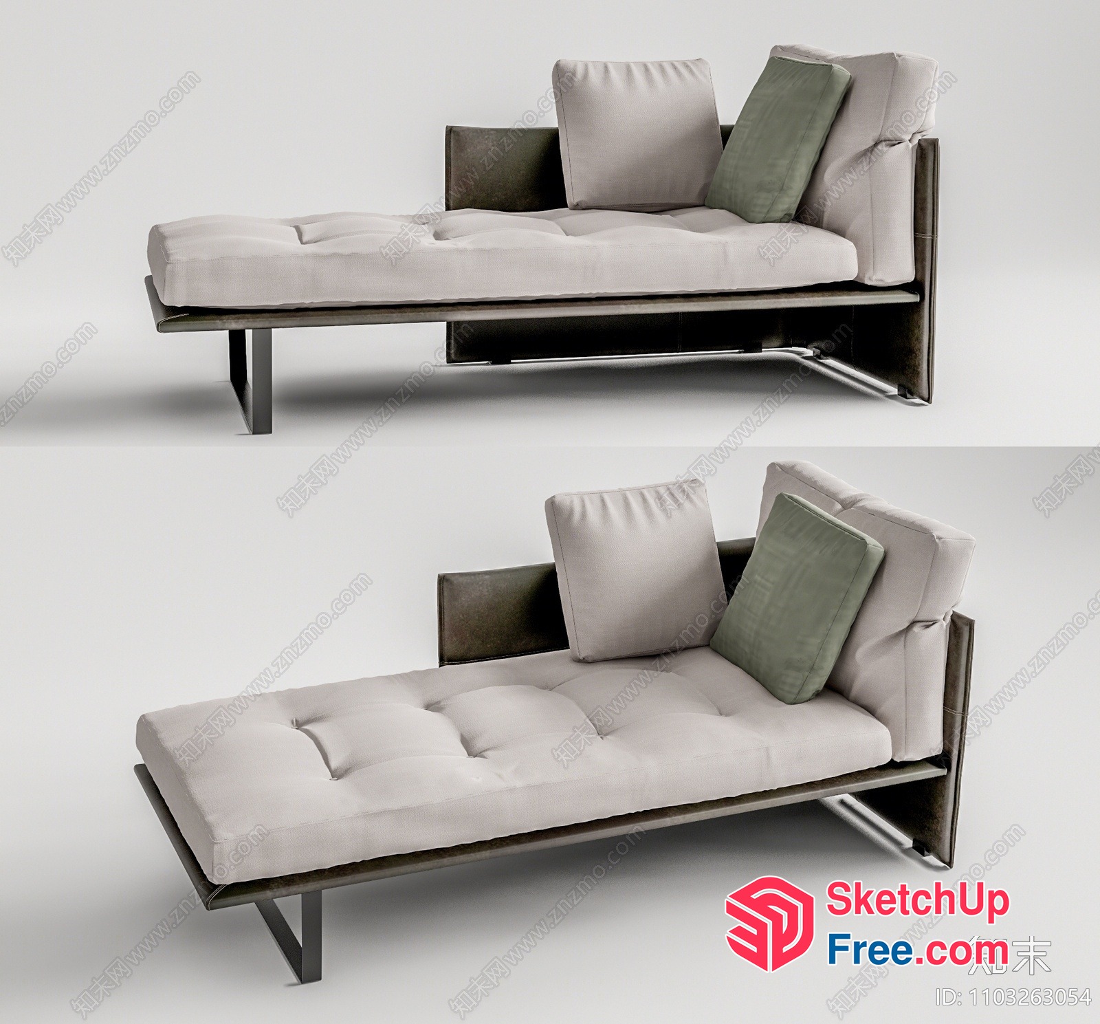 Futon Sofa Bed With Light Beige Cushions And Dark Brown Frame 3D SketchUp File