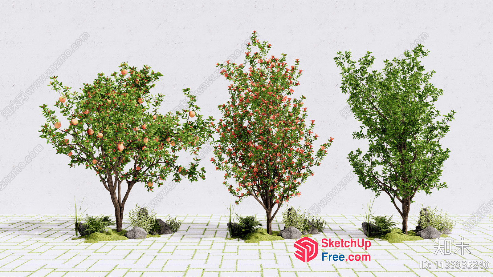 Outdoor Trees With Decorative Elements 3D SketchUp File