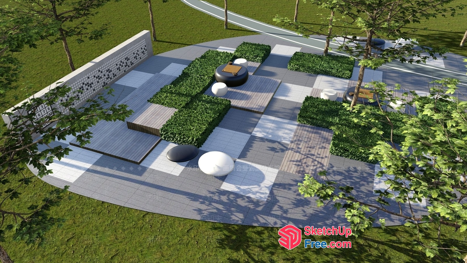 Modern Outdoor Seating Area With Greenery 3D SketchUp File