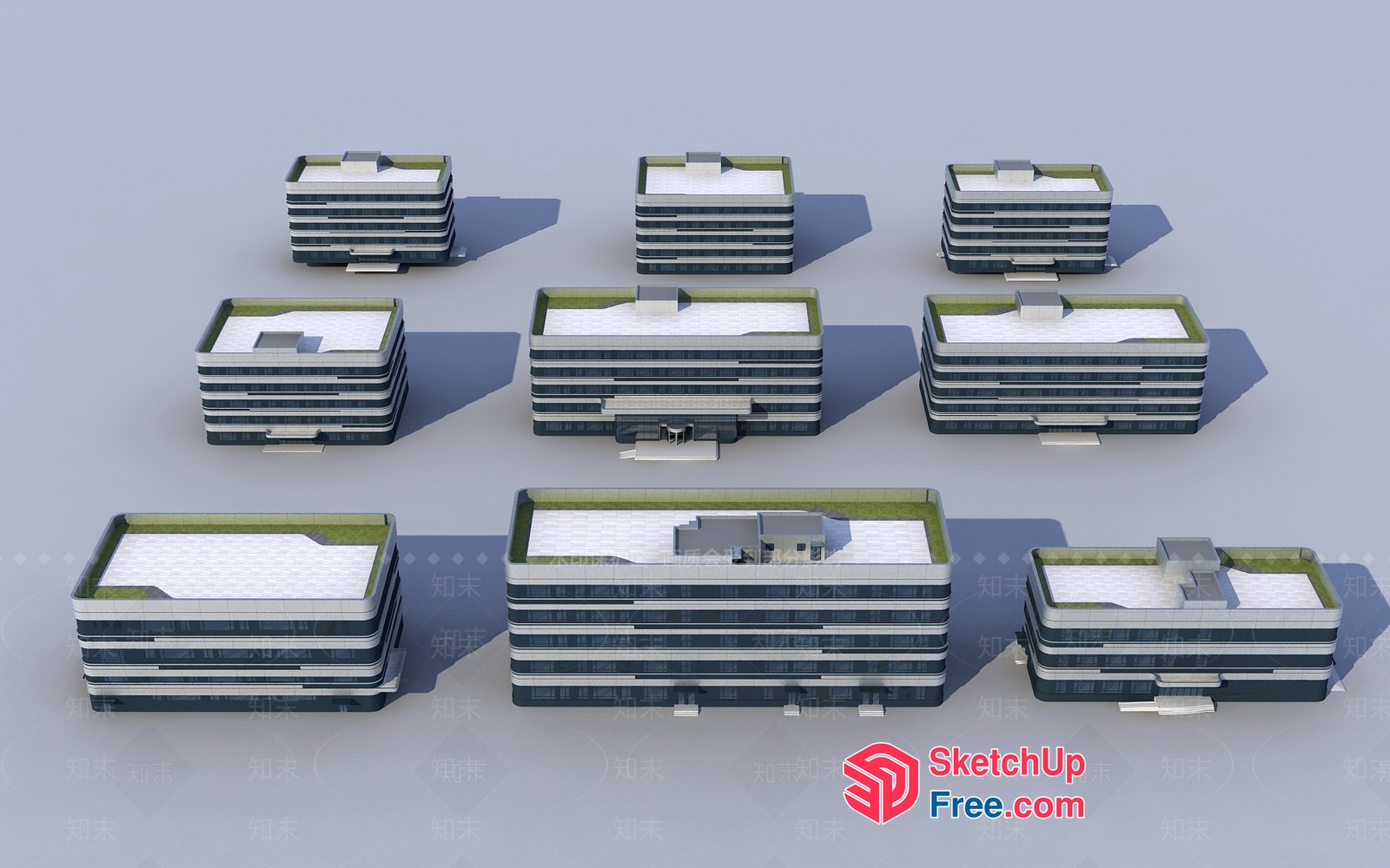Modern Building Exterior With Green Roof 3D SketchUp File